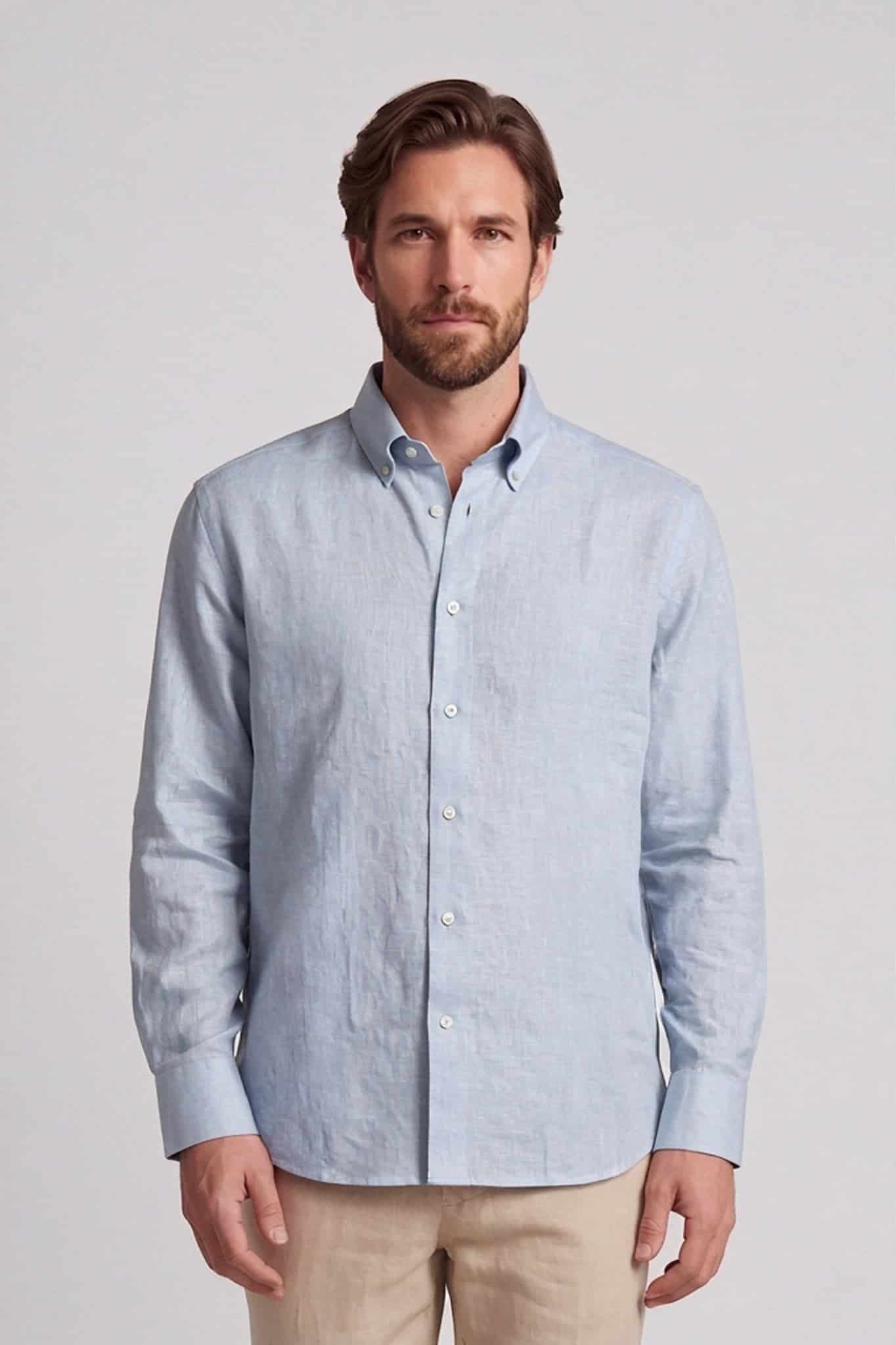 Camisa en lino manga larga para hombre Jon Sonen 010225026 - miniatura 1