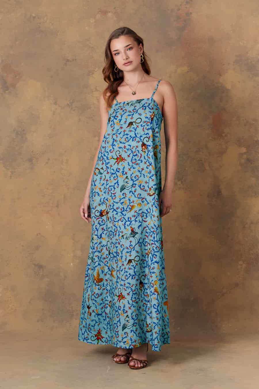 Women's dress linen delphos turquoise - miniatura 4