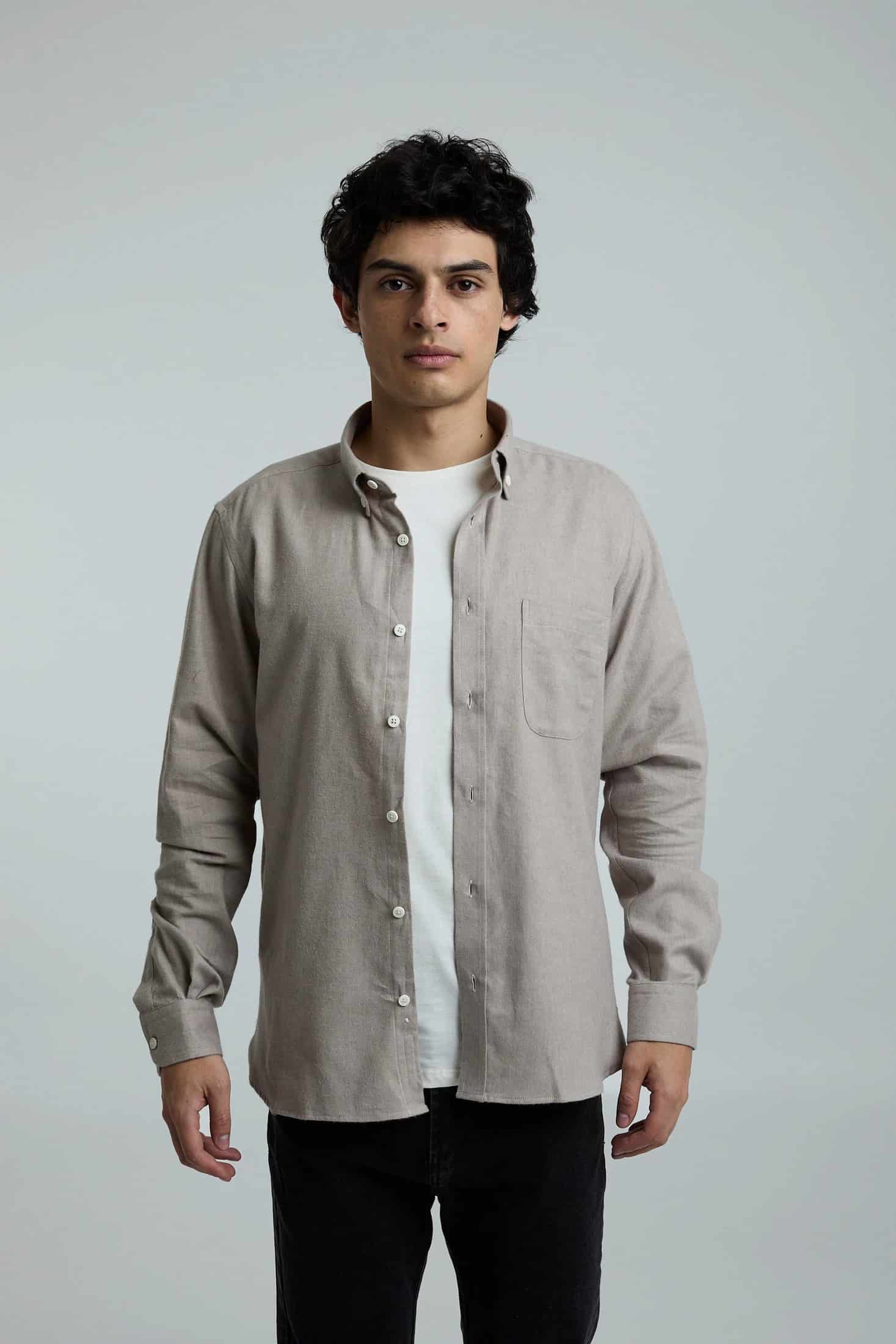 Camisa twill beige - miniatura 3