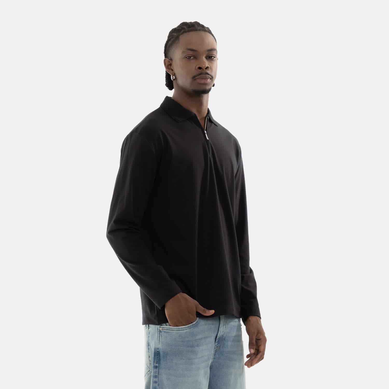 Zip Polo Sweatshirt Black - miniatura 2