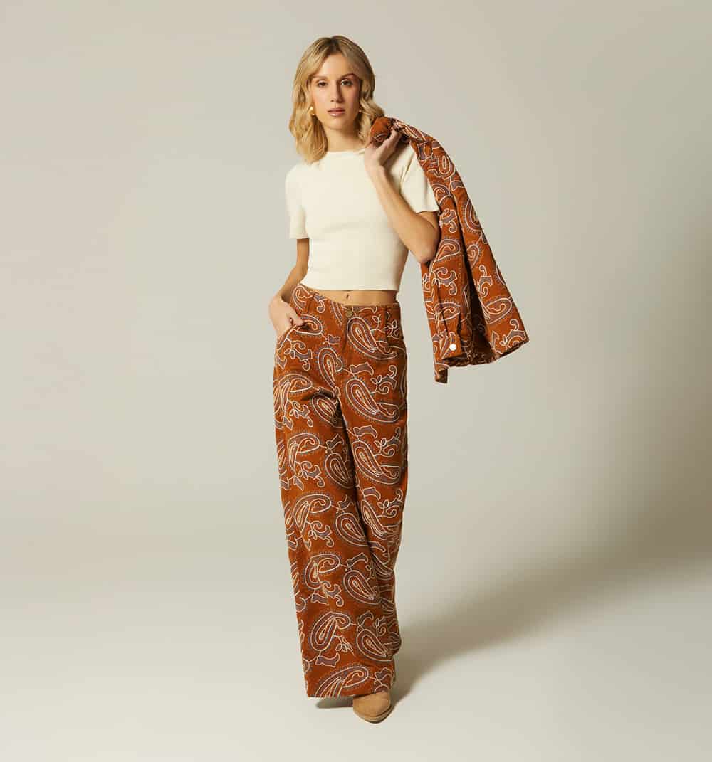 Pantalon palazo tiro alto en jacquard - miniatura 1