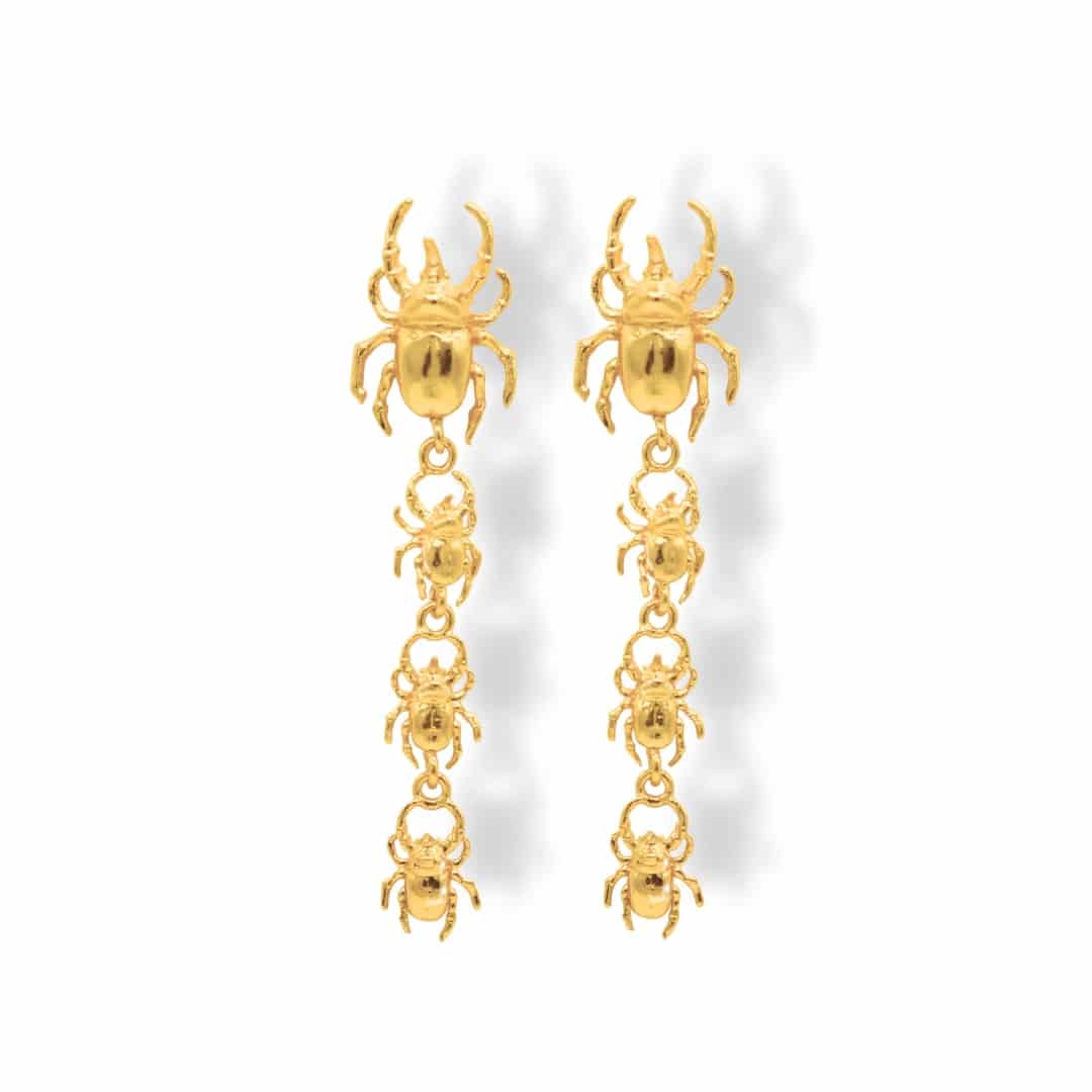 Aretes largos con 4 escarabajos rinoceronte - miniatura 2
