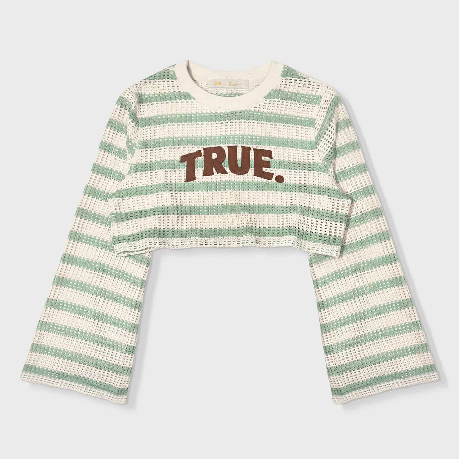 Texture Wide Sleeve Crop Top - Cream - miniatura 1