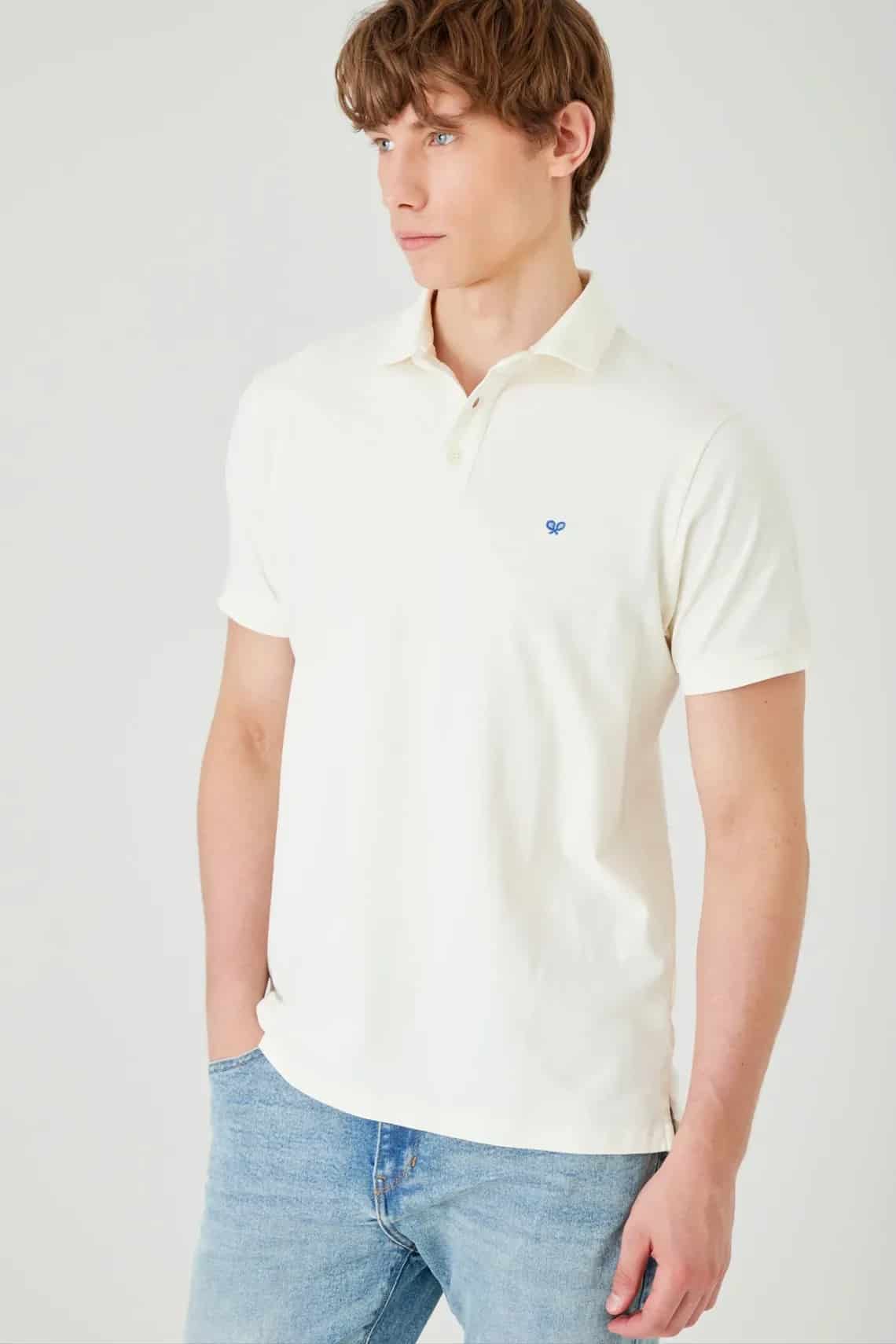 Polo regular fit con logo bordado en algodón blanco para hombre - miniatura 7