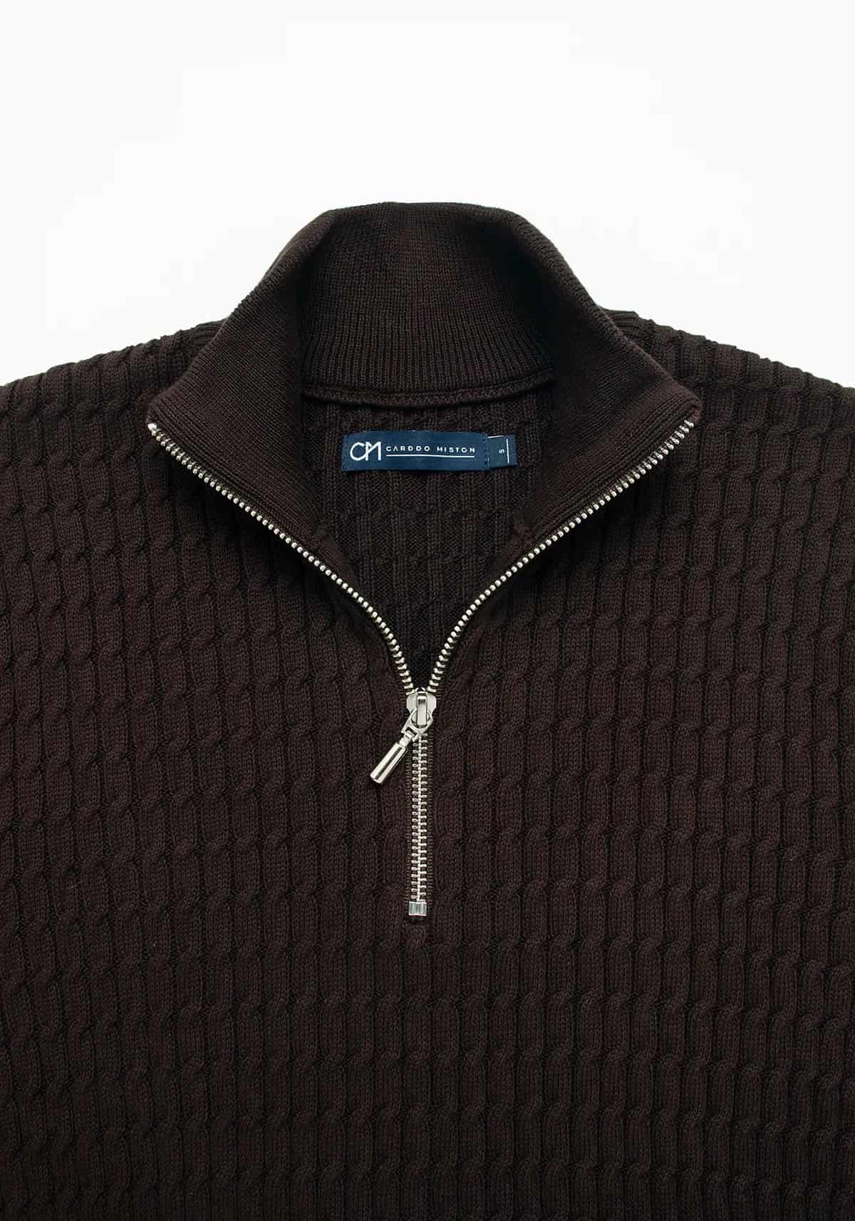 Saco Trenzado Half Zip Algodón Chocolate - miniatura 2