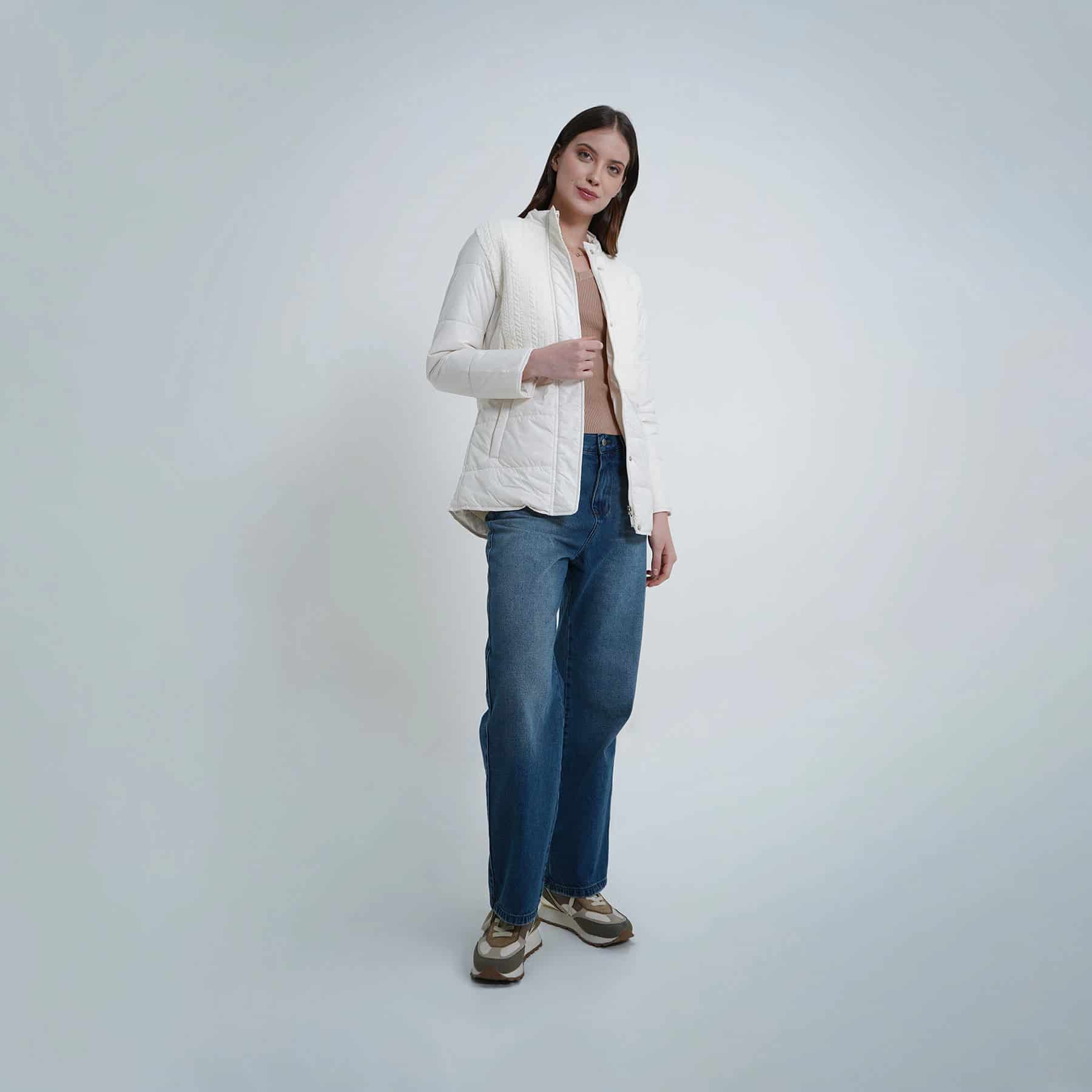 Chaqueta acolchada cuello alto con tejido - miniatura 10