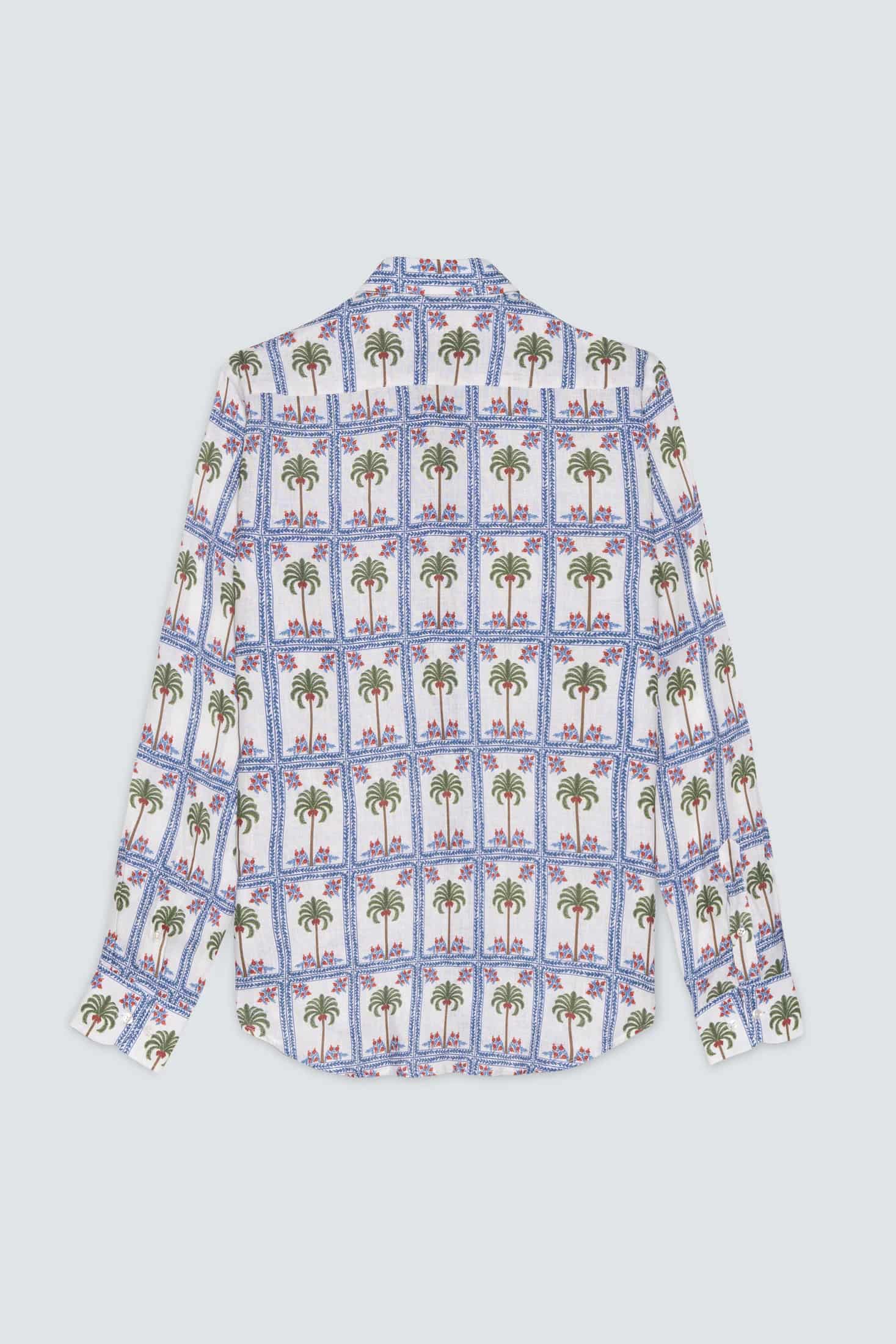 Men's linen shirt white tambour - miniatura 3