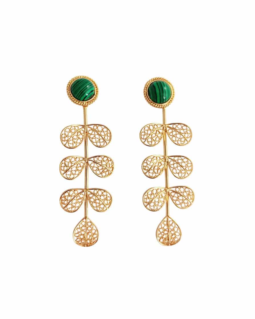 Aretes largos filigrana Hada malaquita - miniatura 1