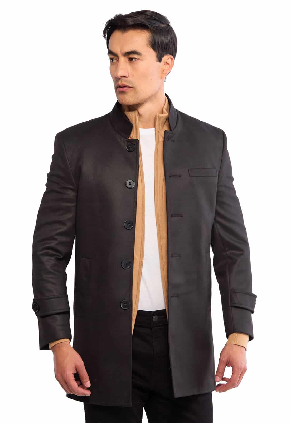 Abrigo cuello nerú o mao negro liviano - miniatura 1