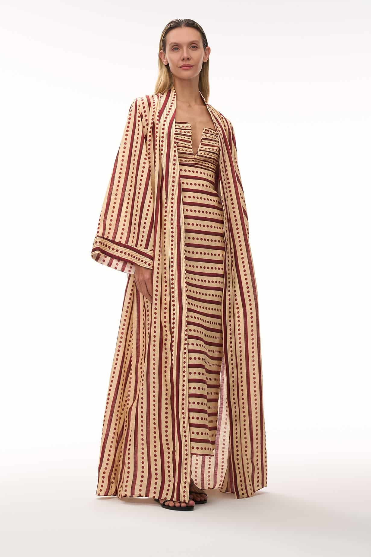 Rafaela Linen Kaftan / Red Stripes - miniatura 1