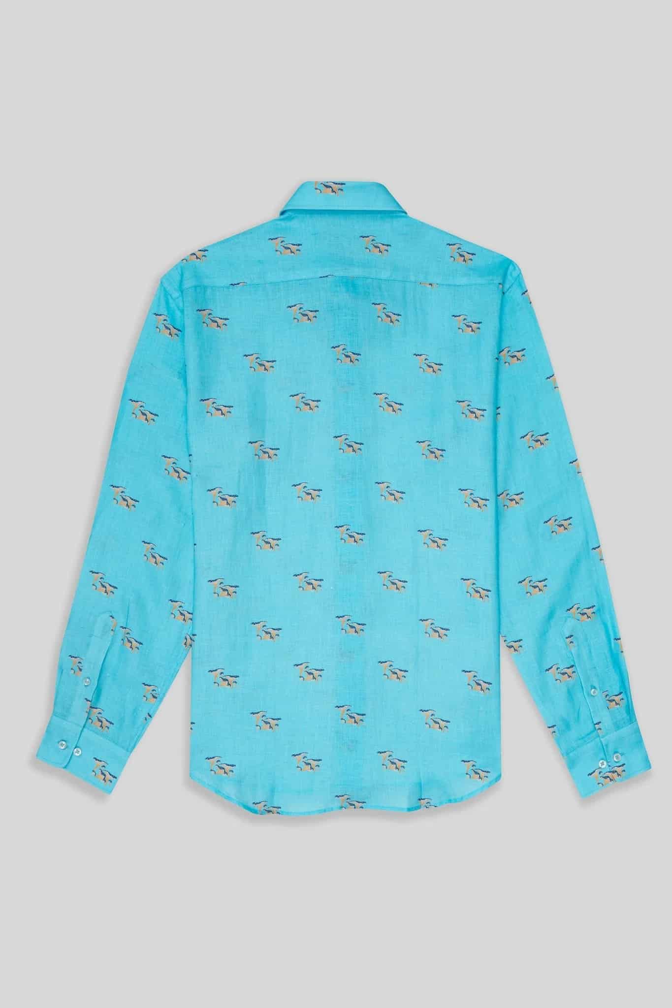 Men's linen shirt turquoise mushroom - miniatura 6