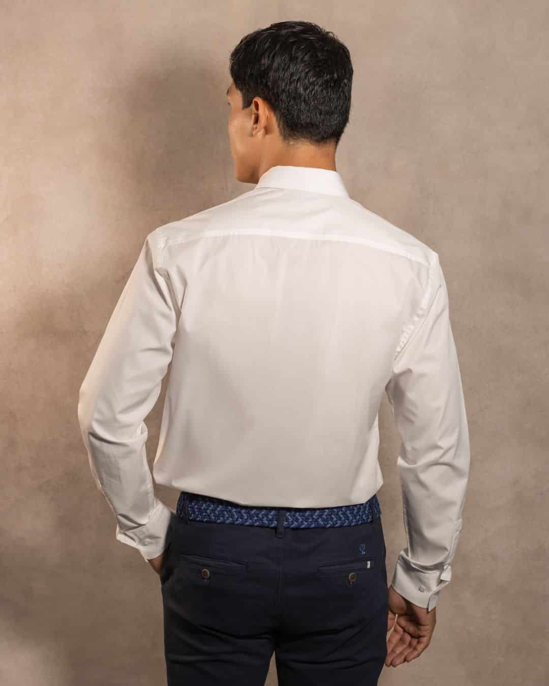 Camisa Antimanchas Popelina Blanco Logo Azul Claro - miniatura 4