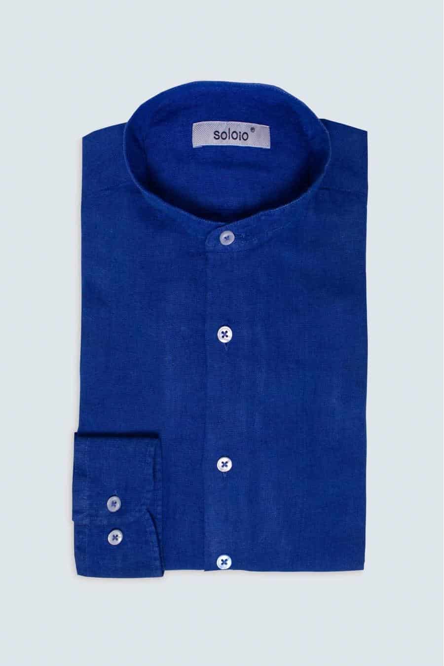 Men's linen shirt mao blue ink - miniatura 3