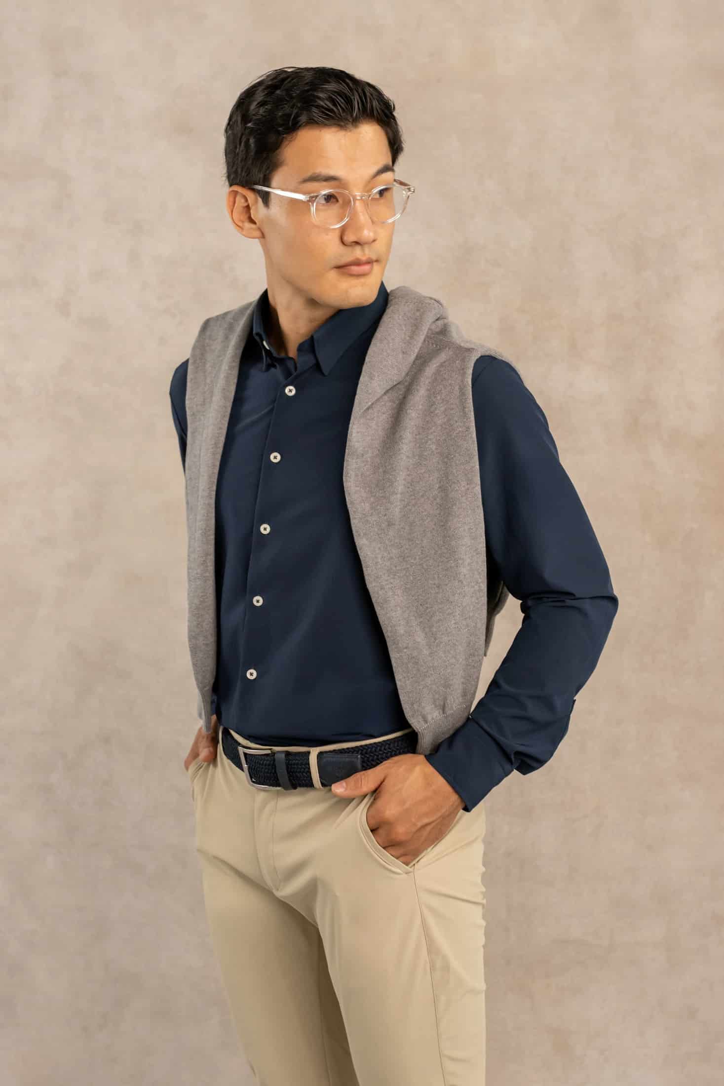 Camisa Performance Antiarrugas Azul Oscuro - miniatura 1