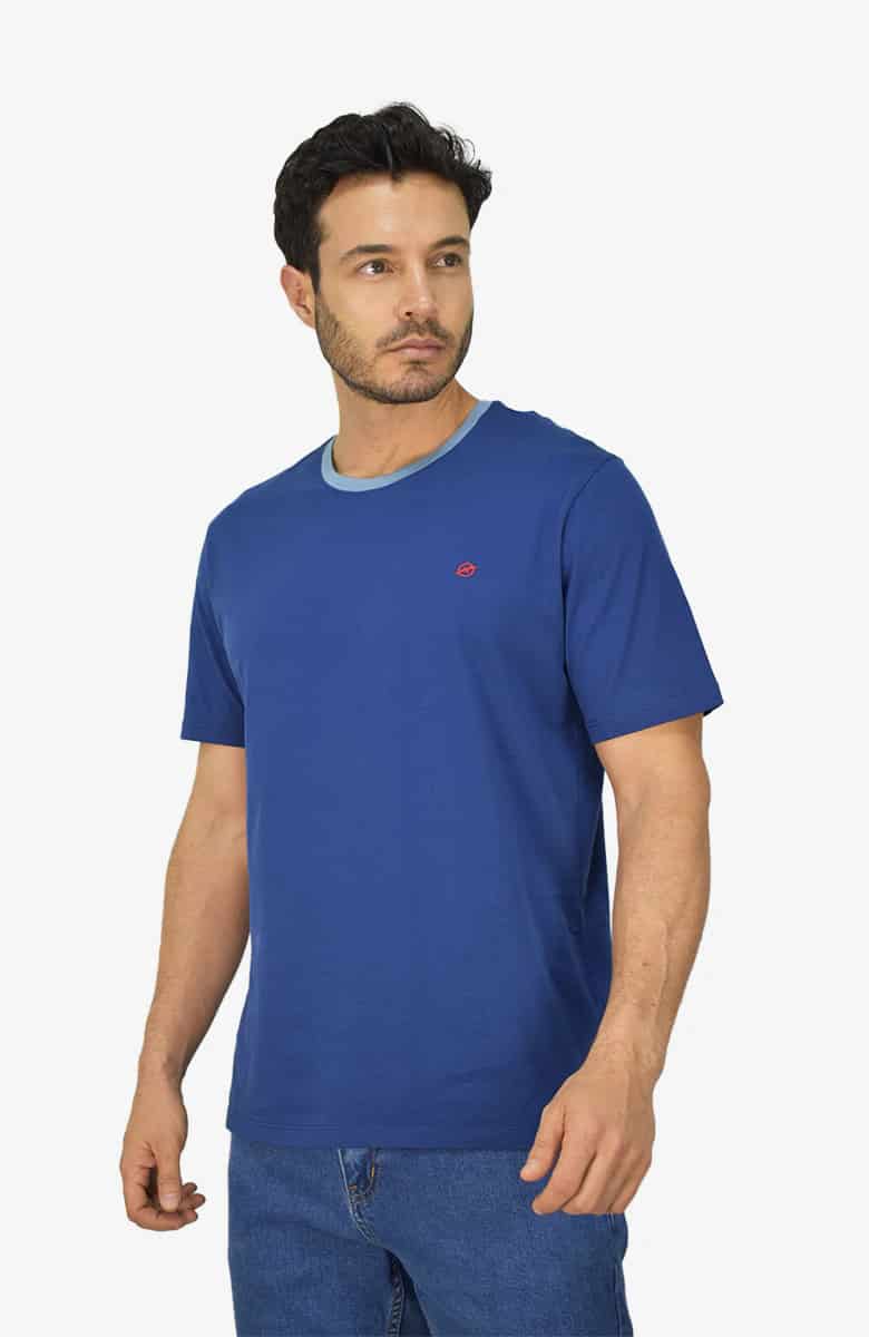 Camiseta cuello en contraste Azul Para Hombre - miniatura 1