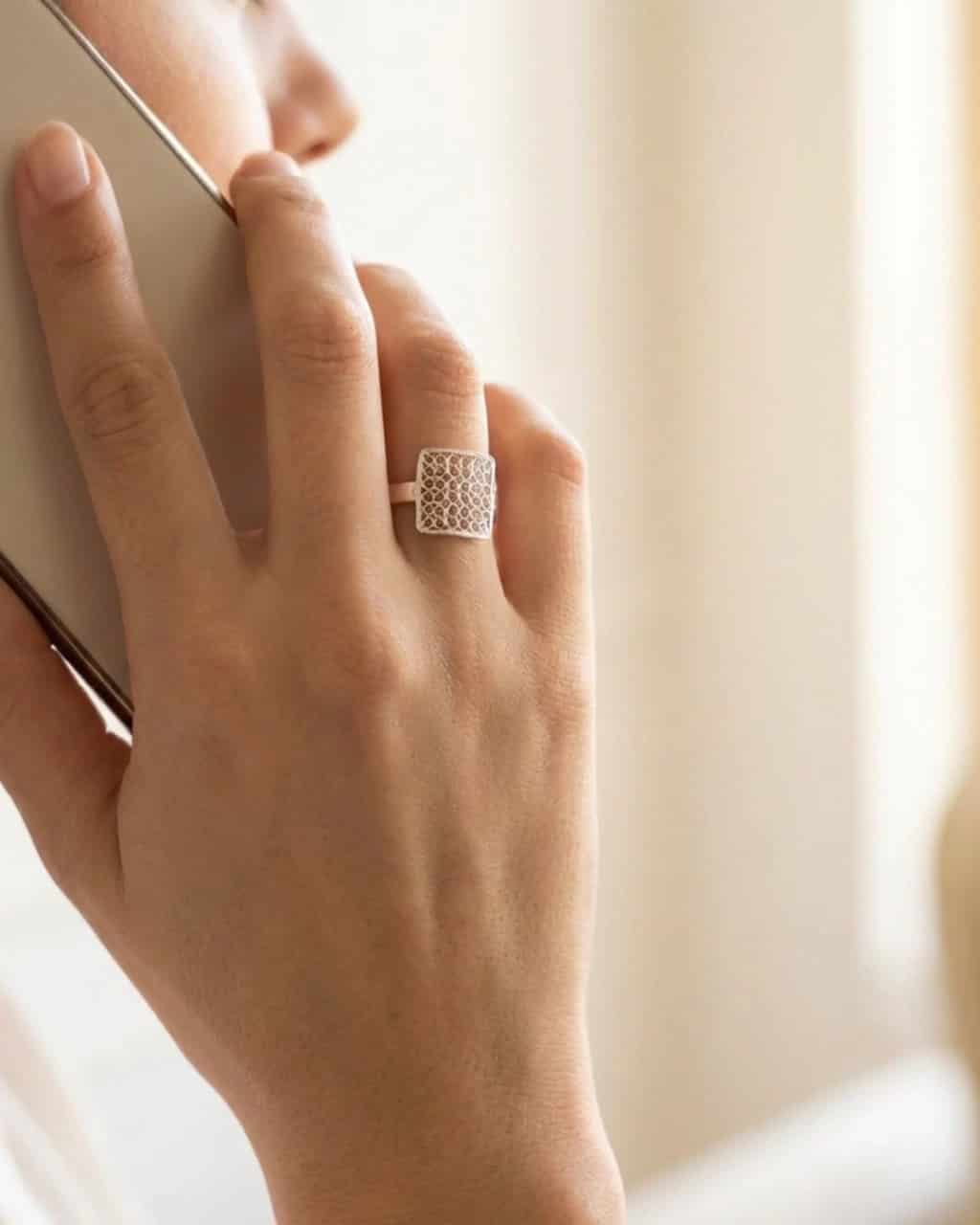 Anillo Cuadrado en Plata Filigrana - miniatura 1