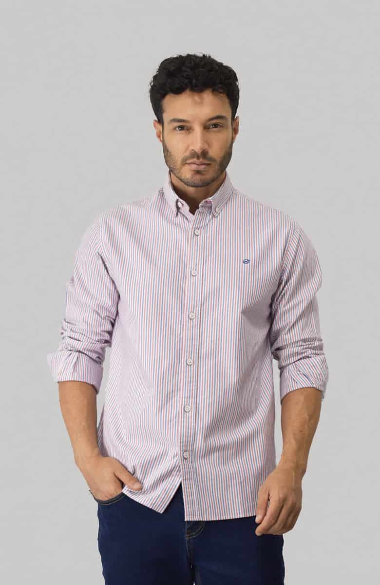 Camisa manga larga a rayas Azul-Roja Para Hombre - miniatura 1