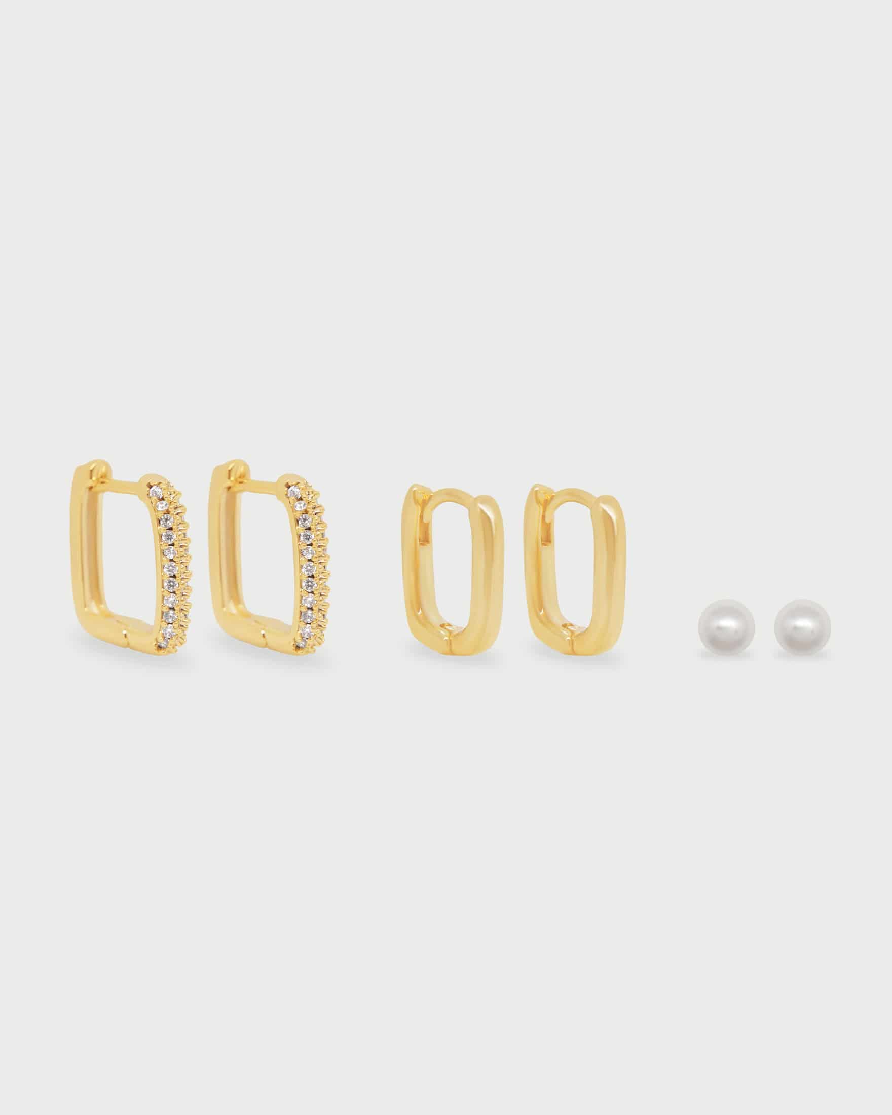 Set X3 Aretes Cuadrados y Perlas - miniatura 1