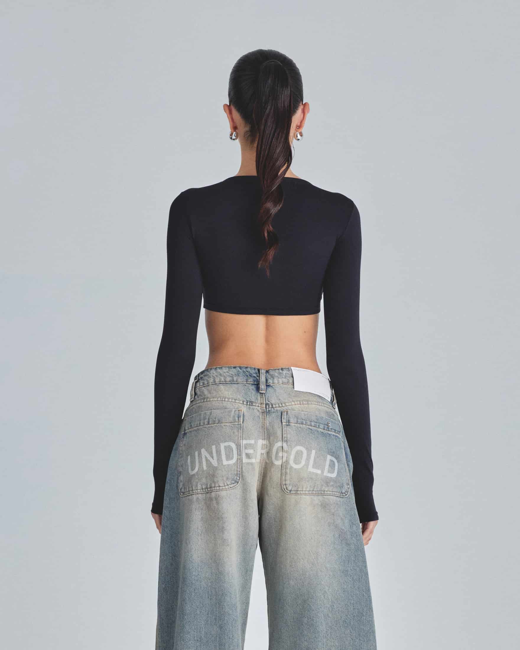 Line Basic Long Sleeve Cropped Tshirt Black - miniatura 7