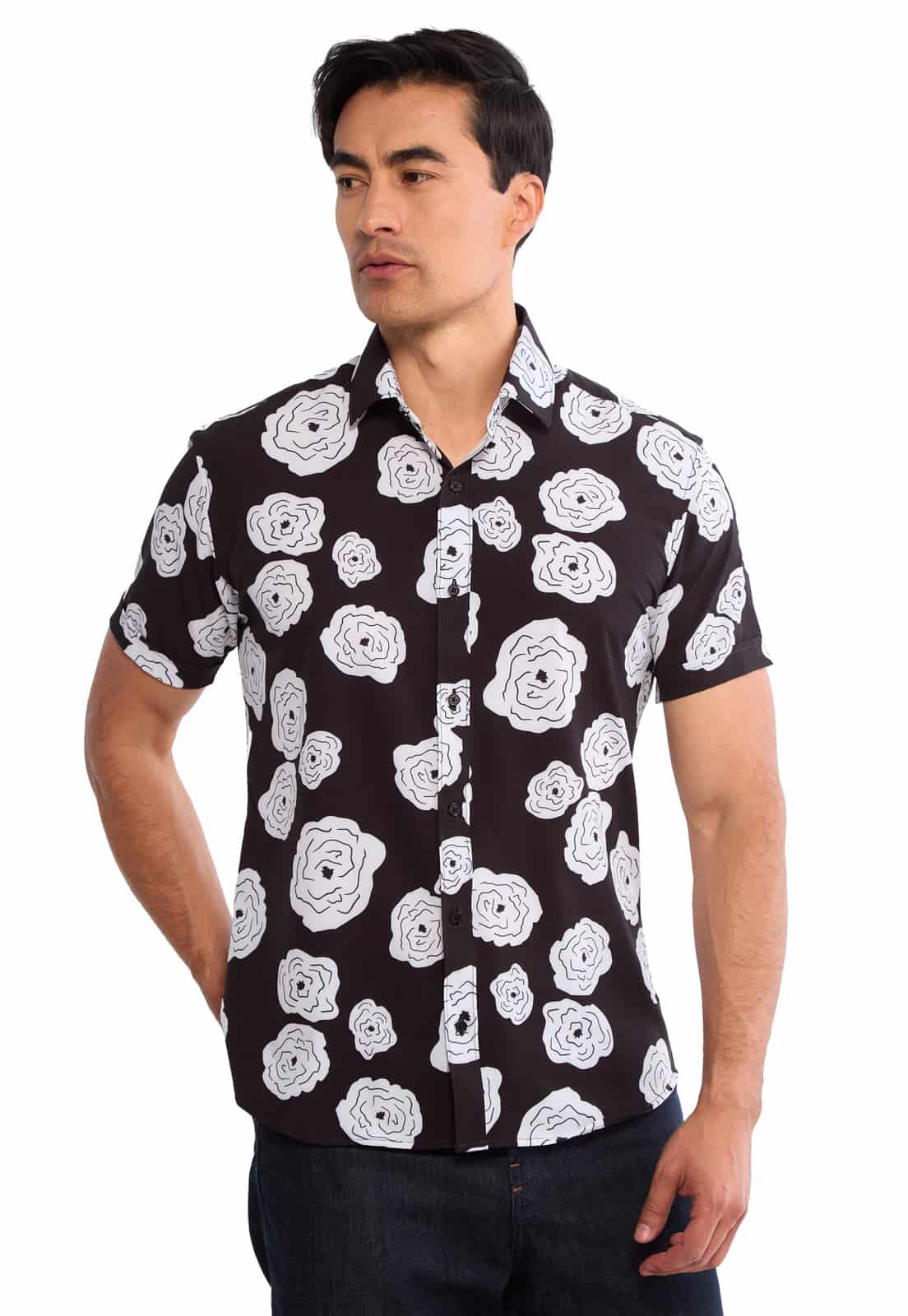 Camisa manga corta floral negra - miniatura 1