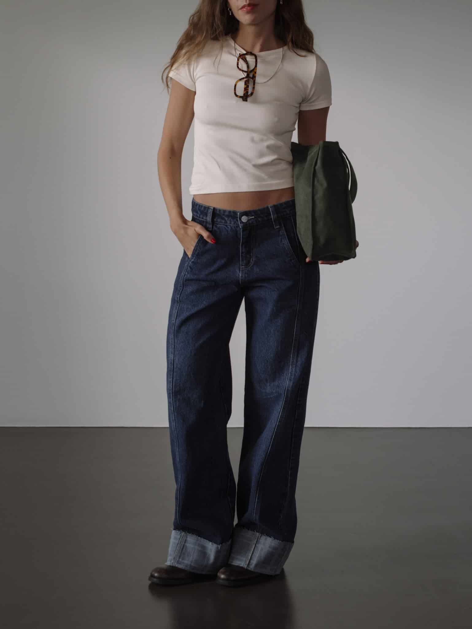 SQUARED CUFF JEAN - MEDIUM DARK BLUE - miniatura 3