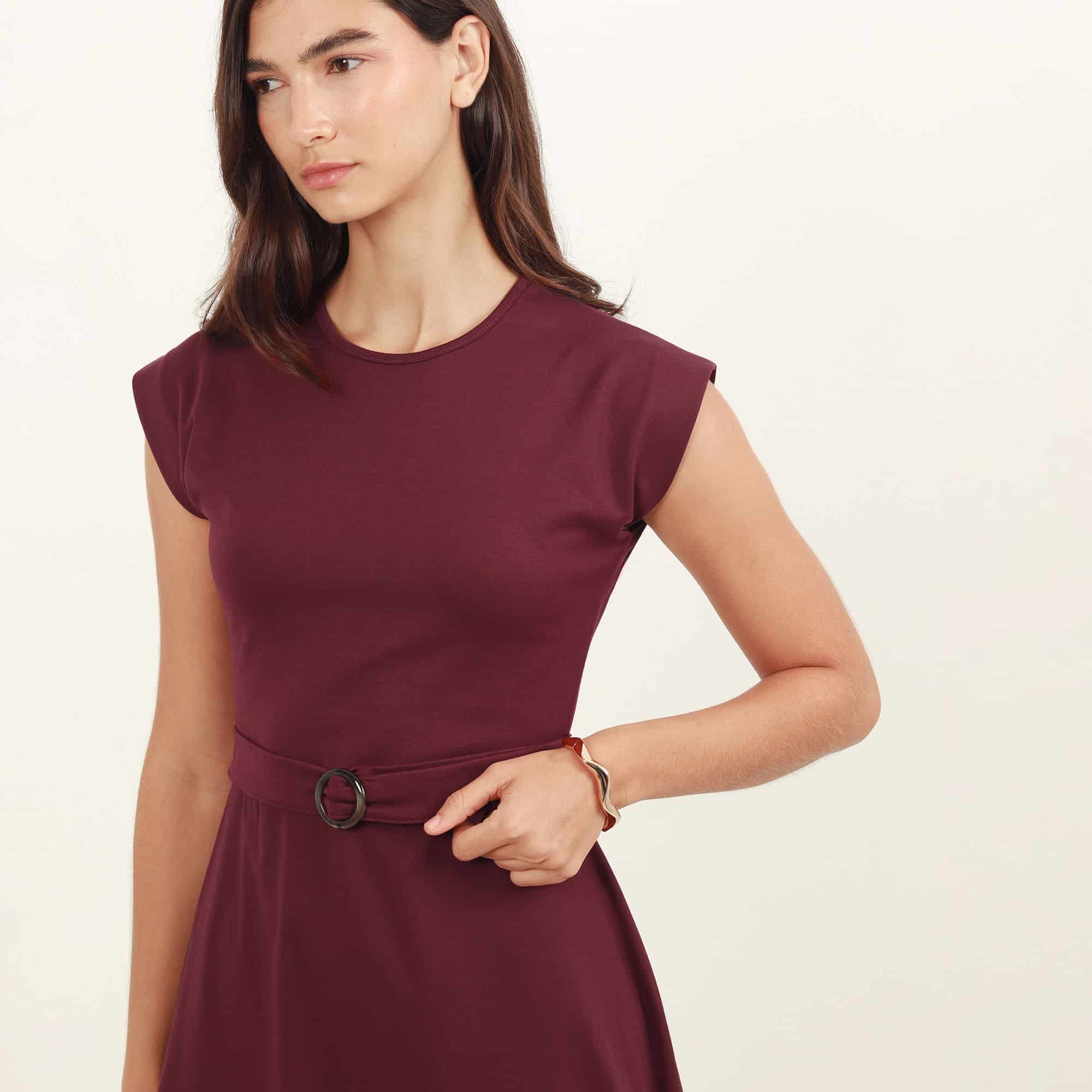 Vestido midi cuello redondo silueta en a - miniatura 4