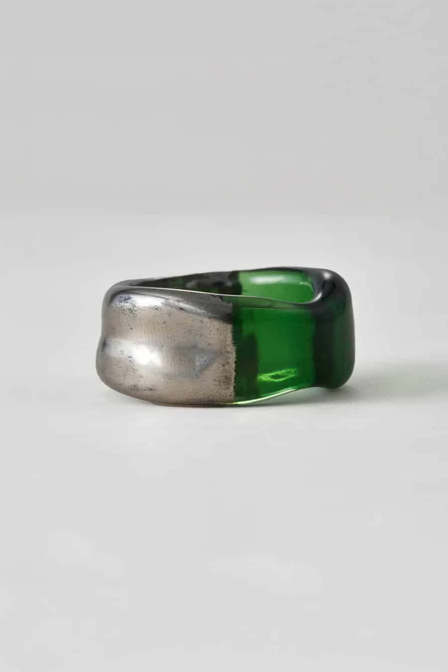 Anillo esmeralda en vidrio y oro blanco - miniatura 5
