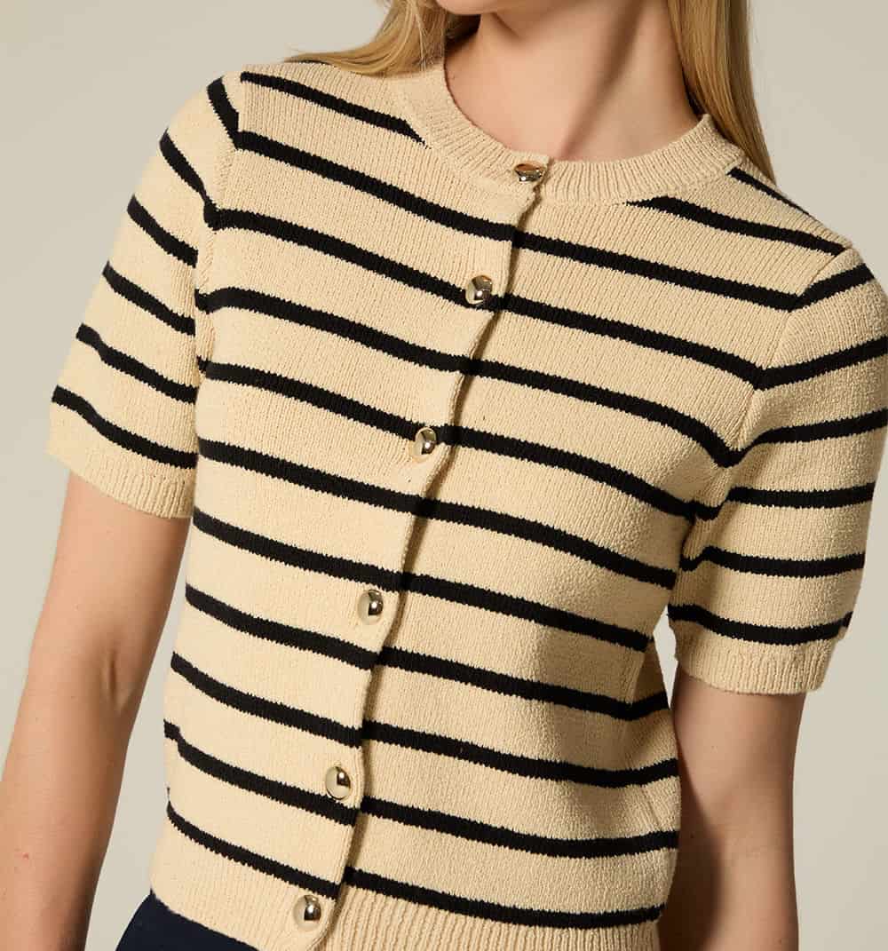 Blusa m/c rayas con botón joya - miniatura 8