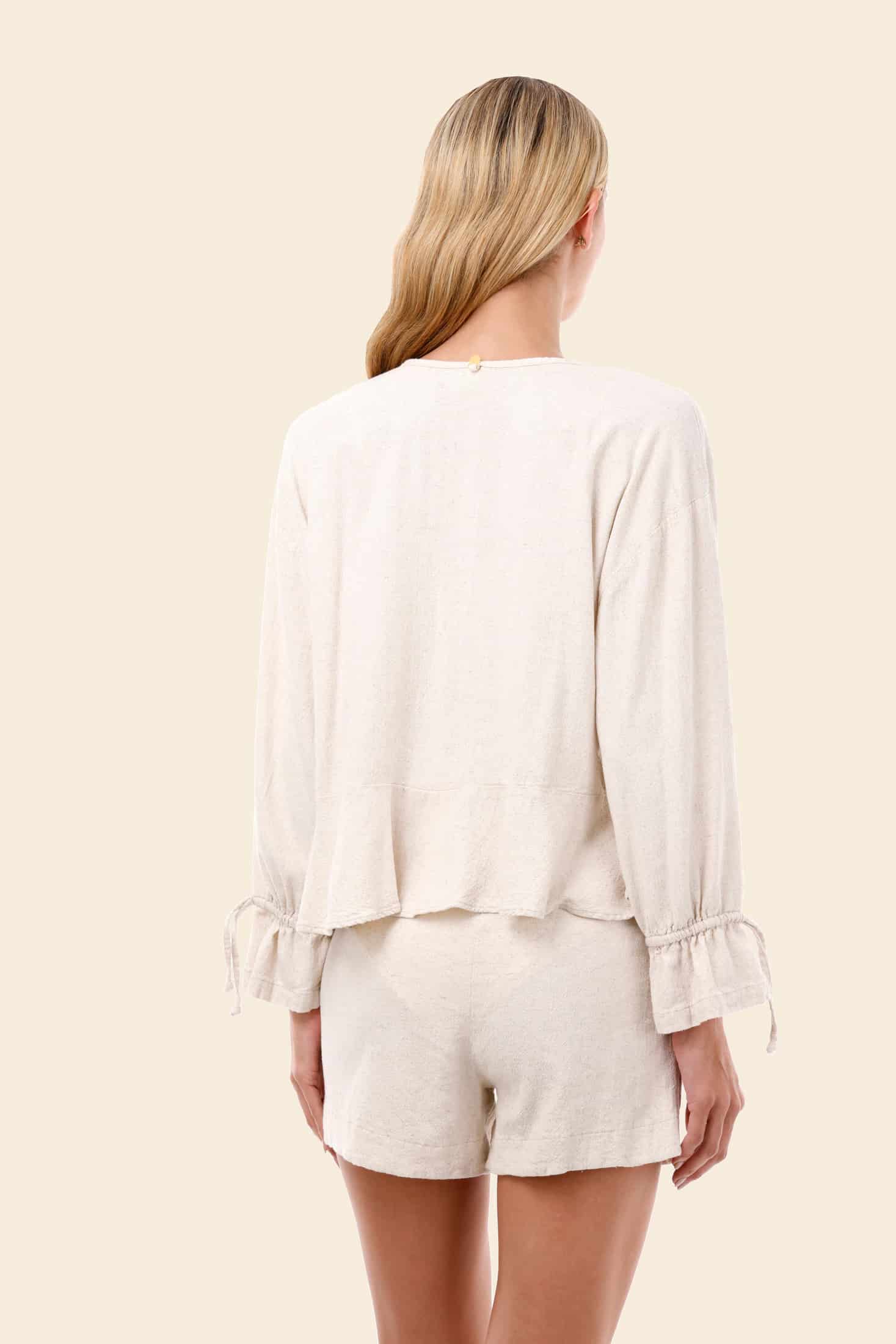 Ivory Linen Seed Luster Ruffle Shirt - miniatura 3