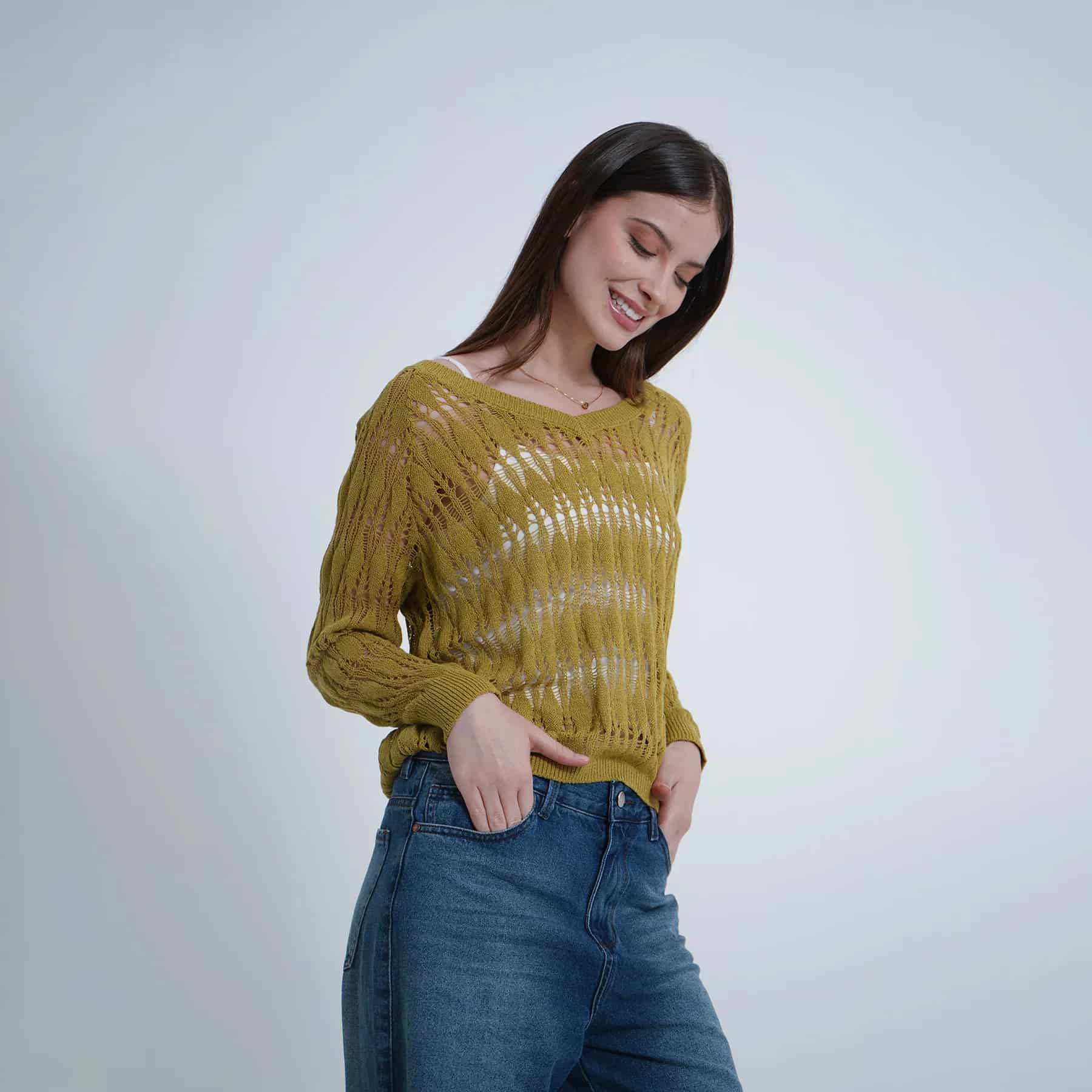 Sweater Cuello V Manga Larga - miniatura 1