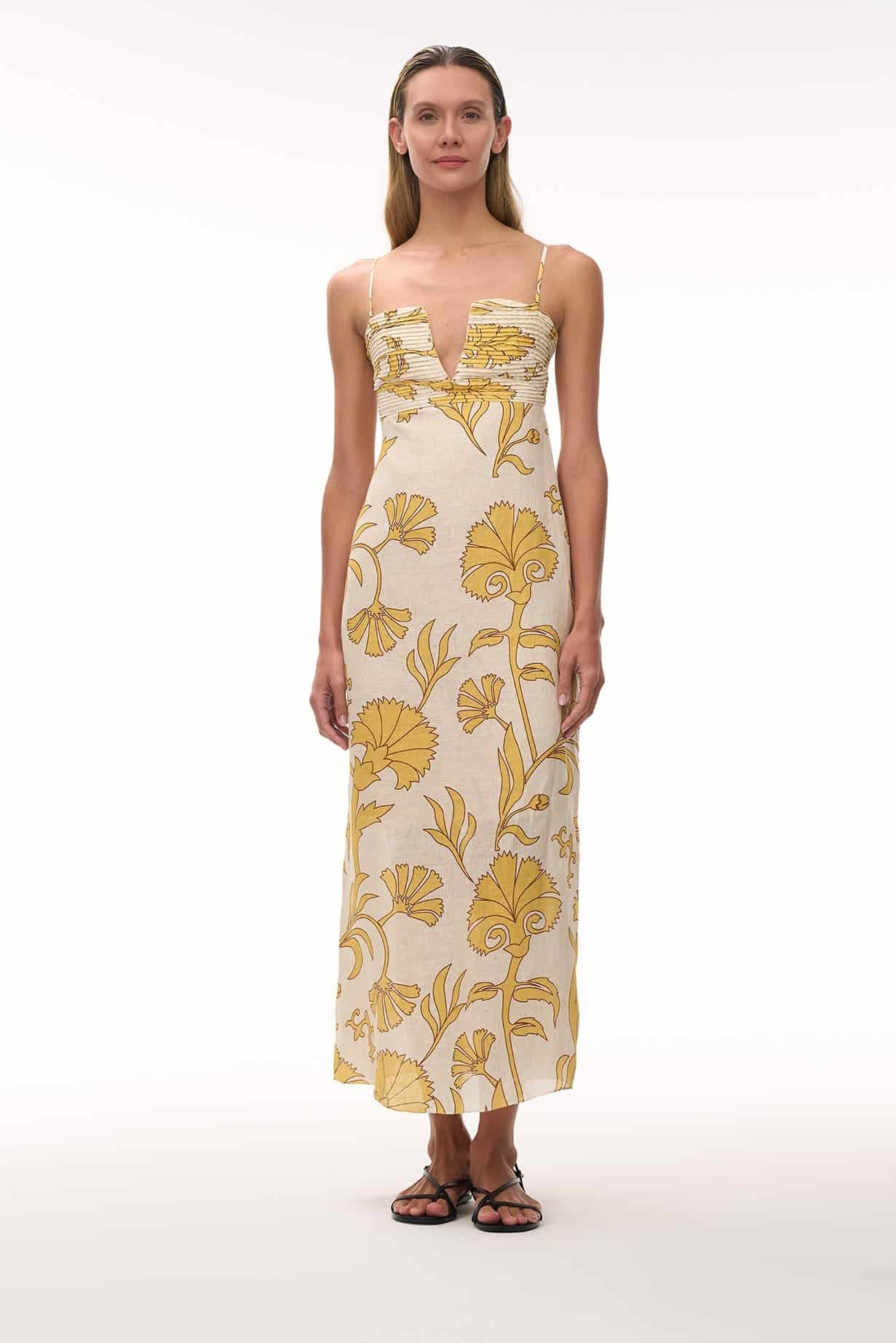 Antigüa Linen Midi Dress / Yellow Flowers - miniatura 2