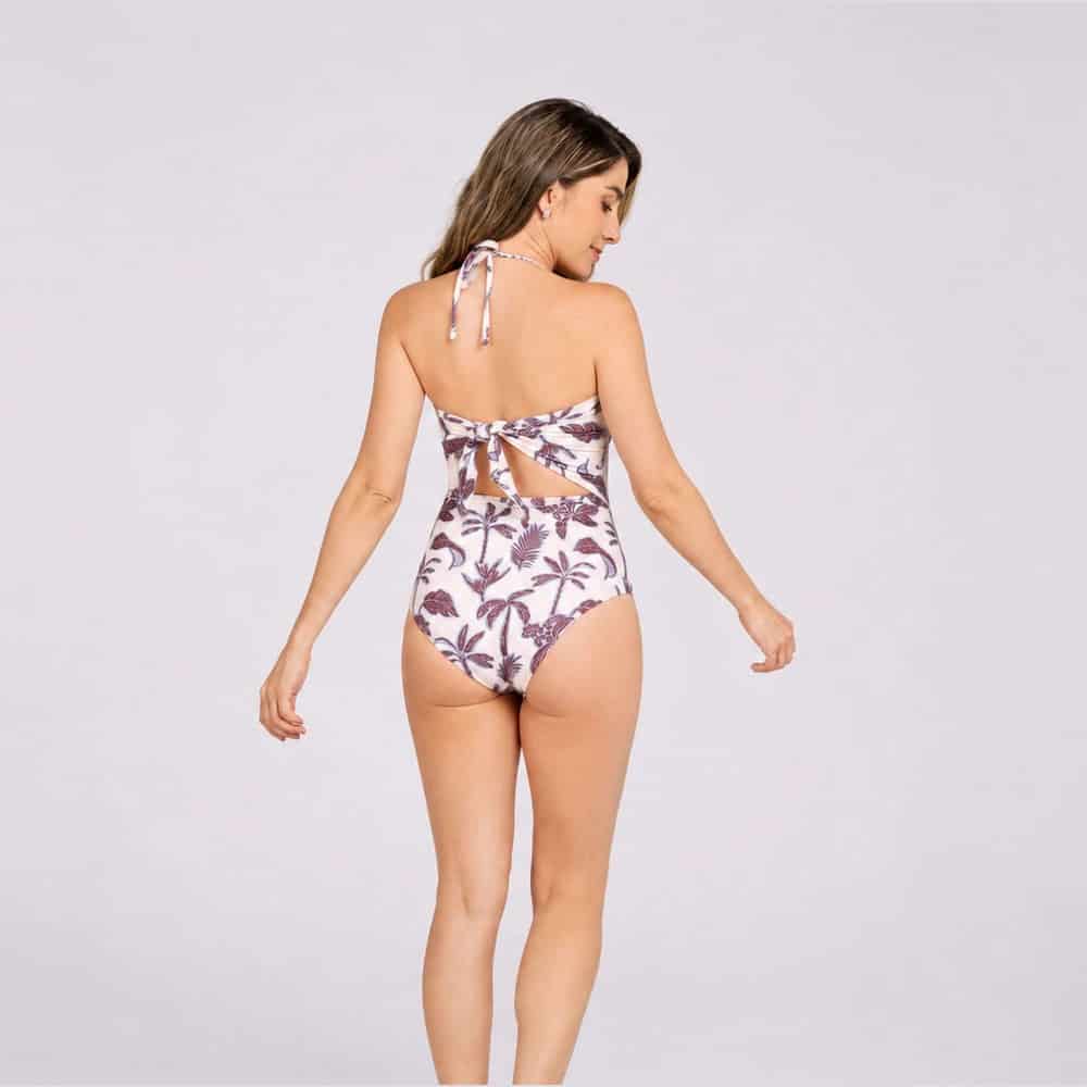 Vestido de Baño Entero Halter Tropical Palmeras Crema - miniatura 3