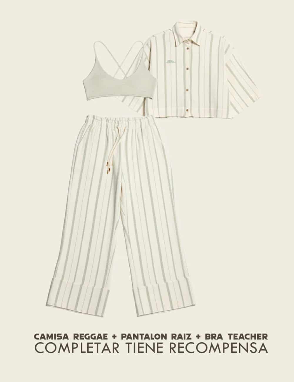 Pantalón Palazzo Raíz  crudo + verde Mujer - miniatura 9