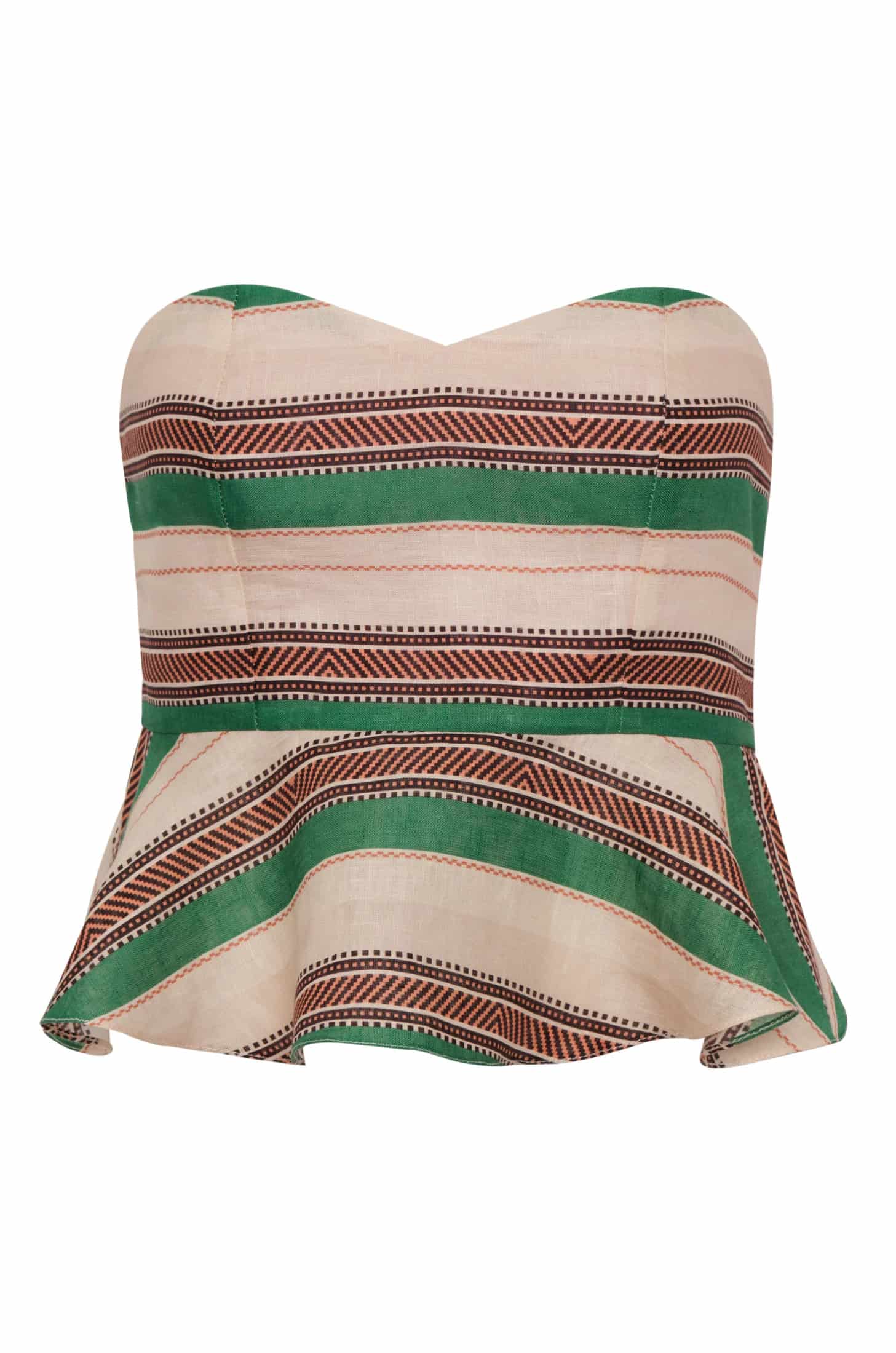 Peplum Linen Top / Green Artisanal Stripes - miniatura 1