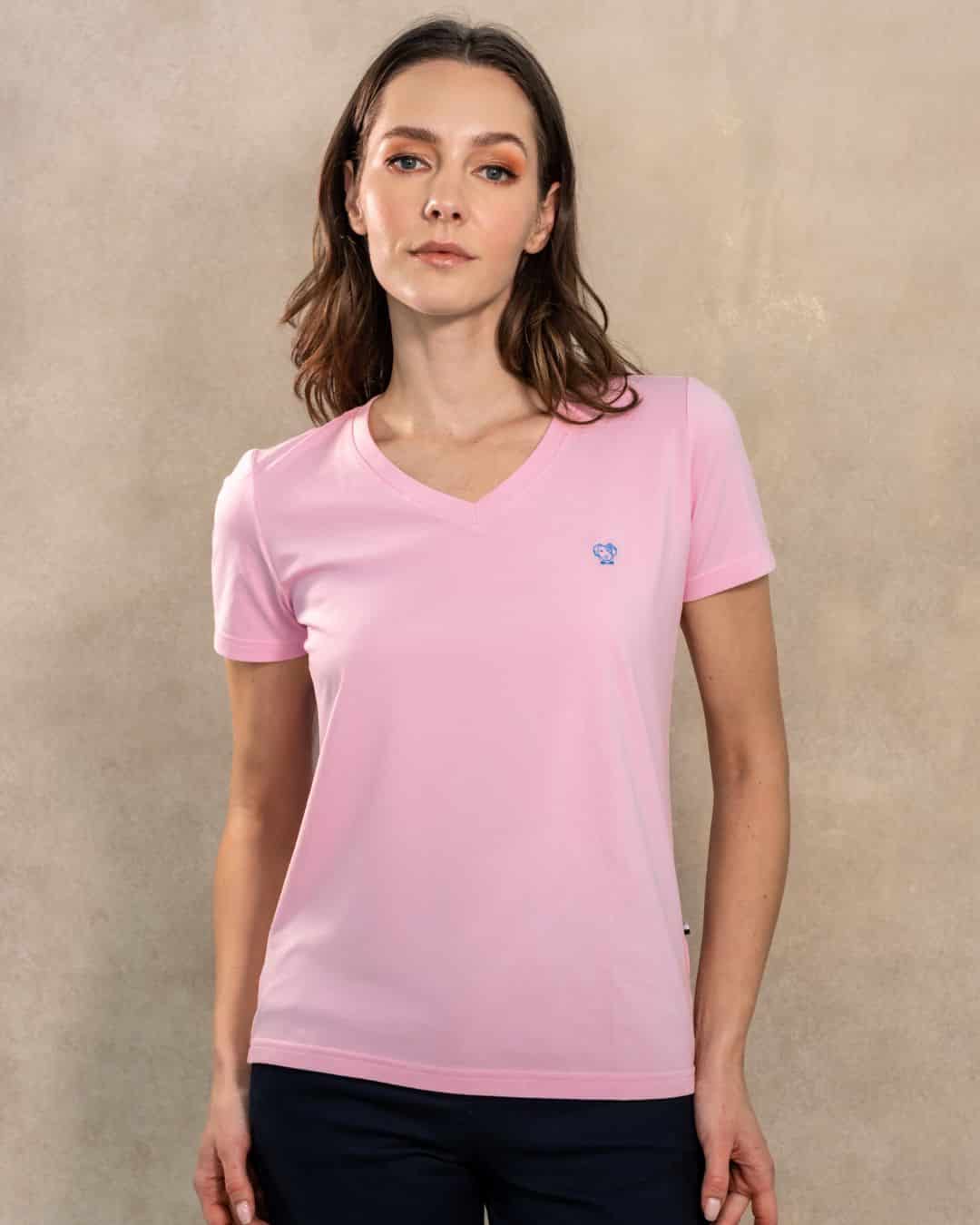Camiseta Antimanchas Cuello V Rosado - miniatura 1