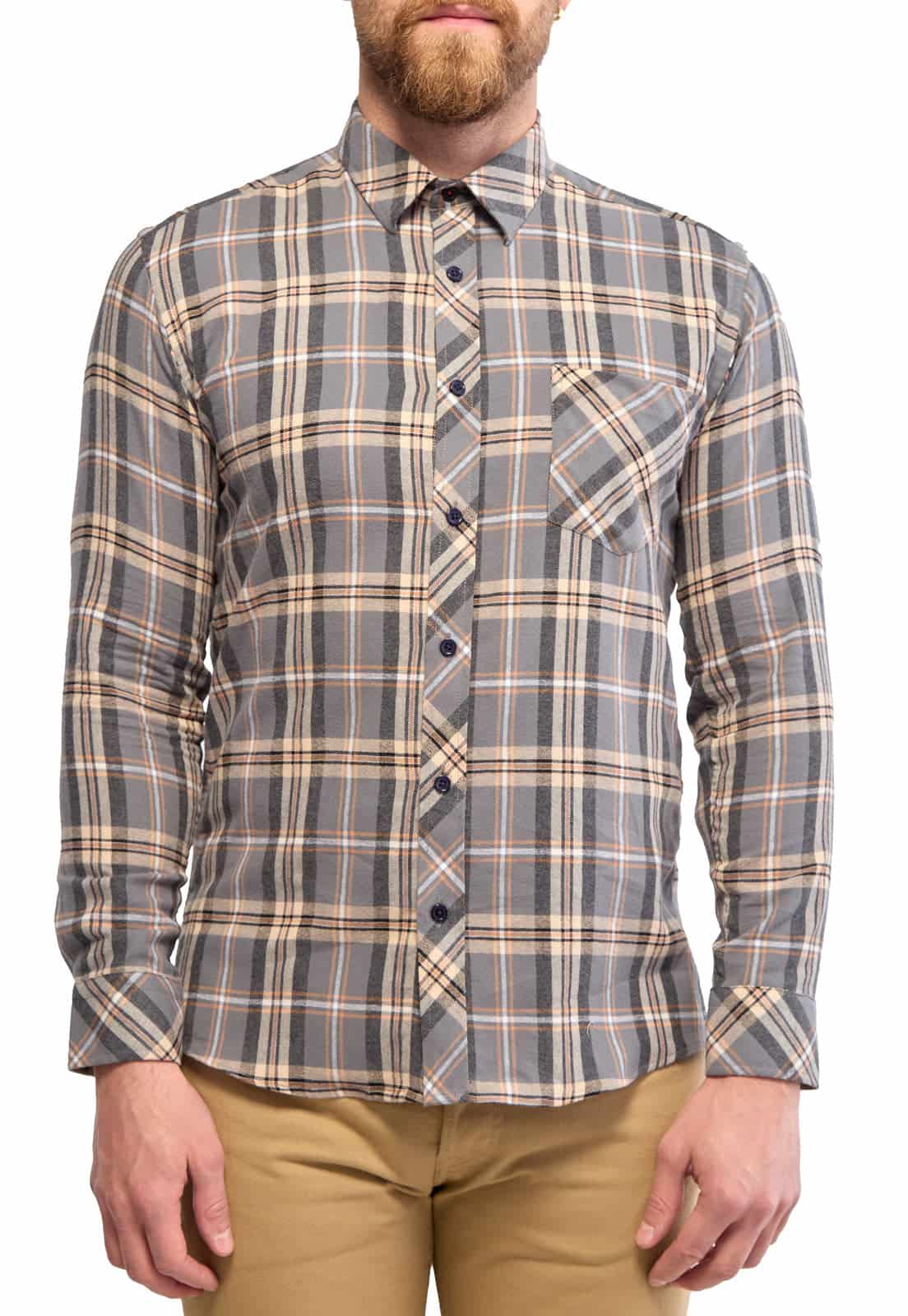 Camisa leñadora gris con cuadros naranja - miniatura 5
