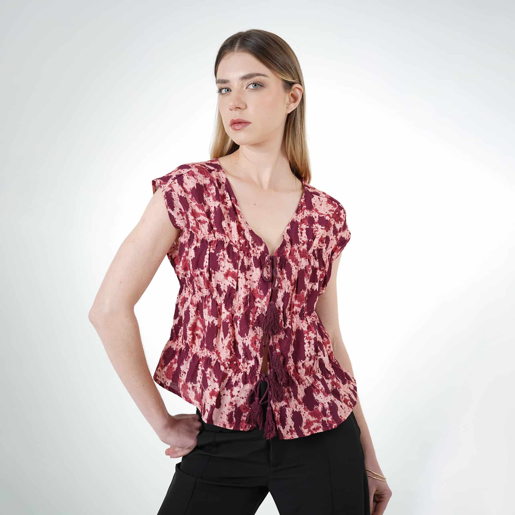 Blusa Cuello V Manga Sisa - miniatura 1