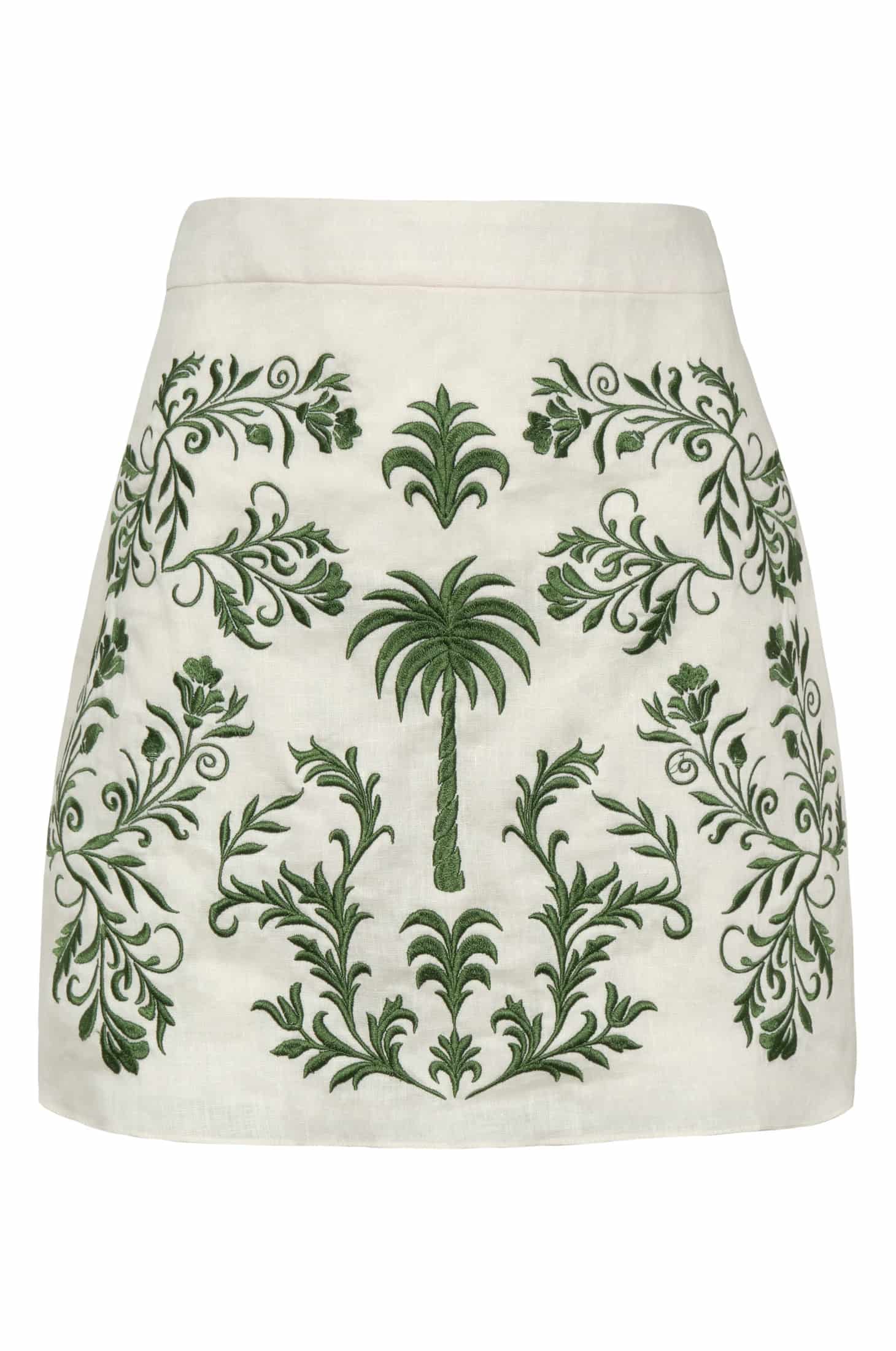 Carmelita Embroidered Linen Mini Skirt / Ivory Green Buganvilias - miniatura 1