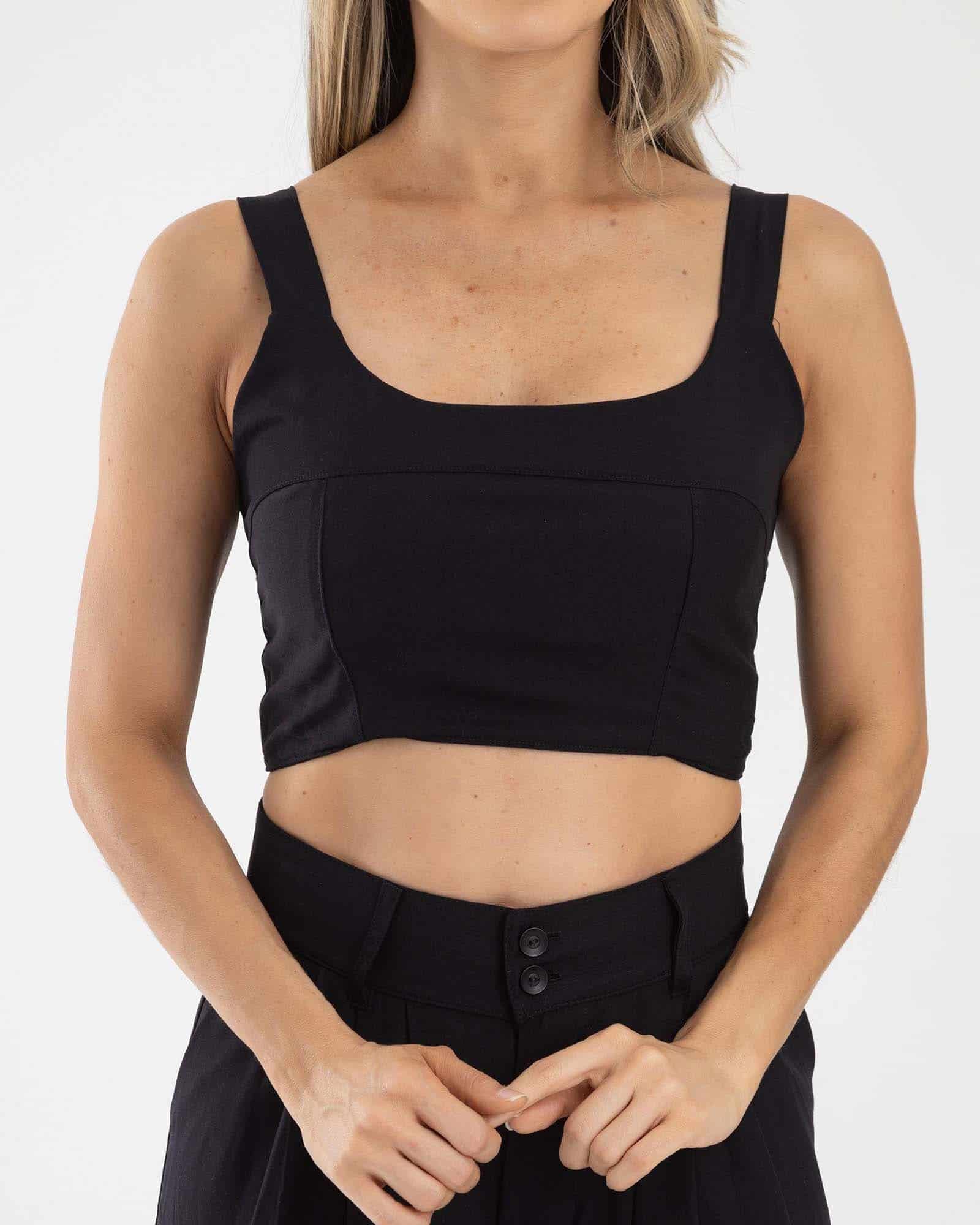 Blusa corta casual negro golden hour fiber - miniatura 2