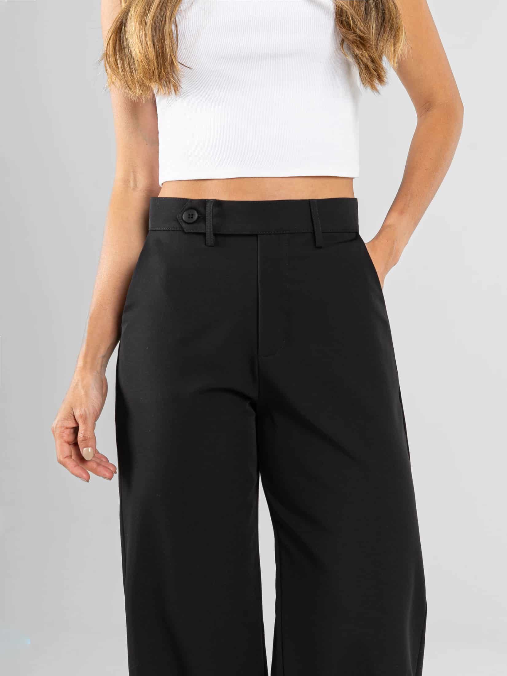 Ref: 0620428 Pantalón straight leg, stretch, tejido plano liviano, tiro alto, detalle en pretina, tono negro. - miniatura 4