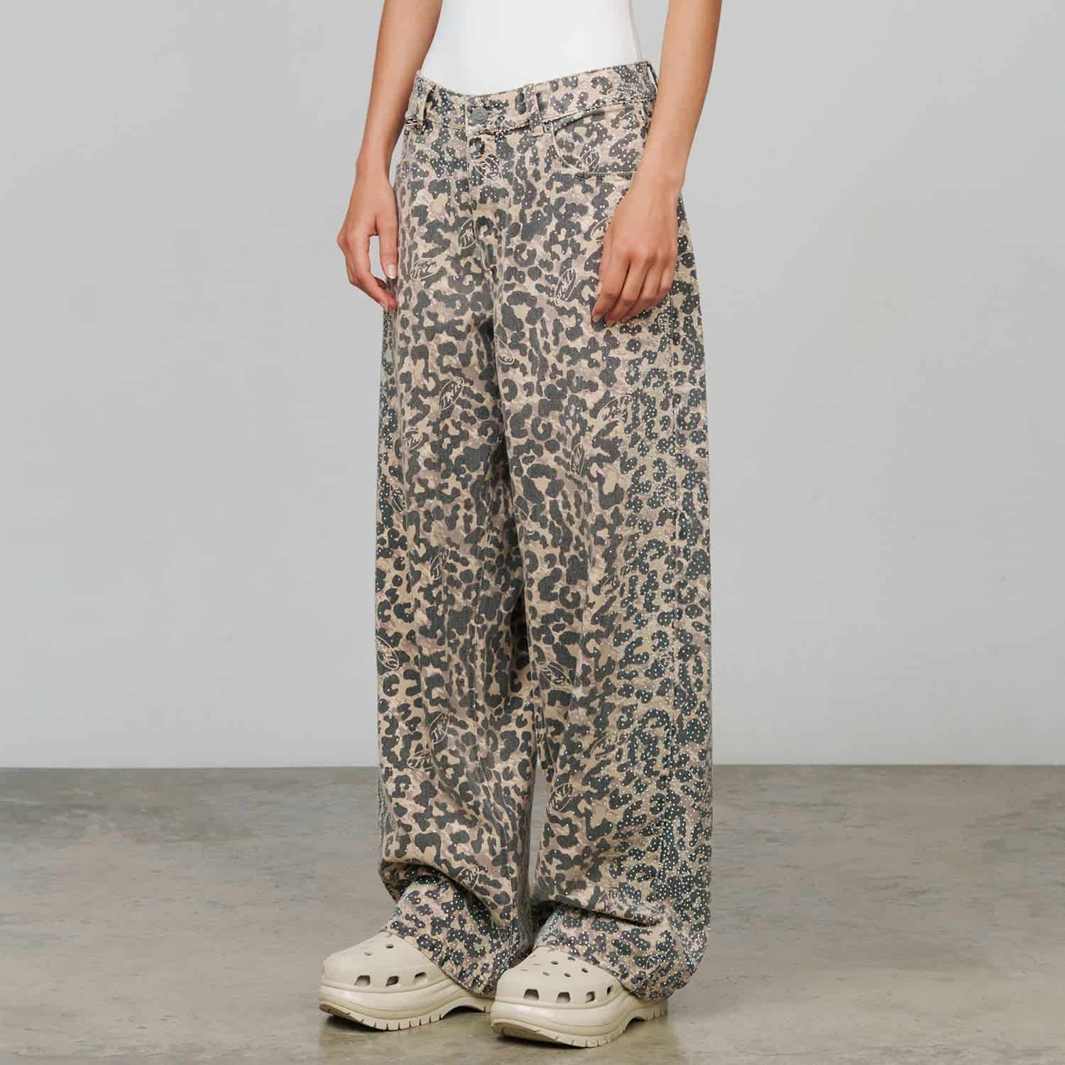 Leopard Wide Leg Jeans - Camel - miniatura 3