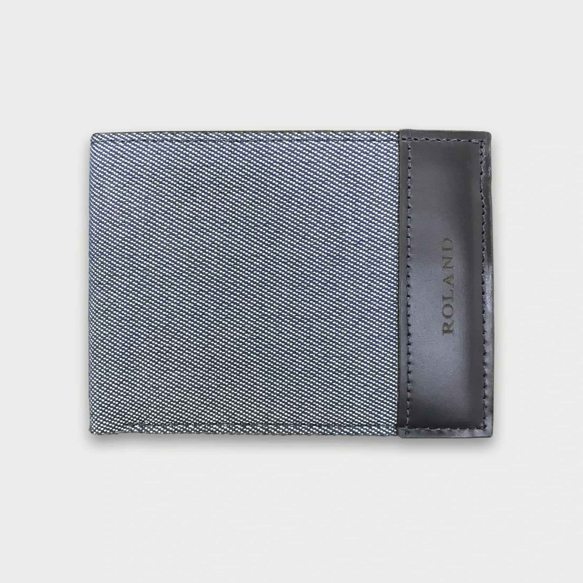 Billetera de cuero napa + lona color azul oscuro - miniatura 1