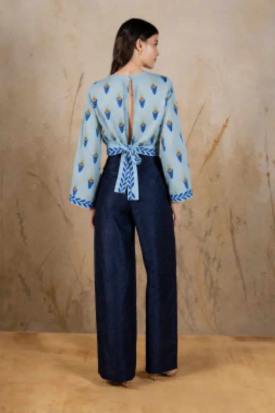 Women's Annona linen blouse blue - miniatura 3