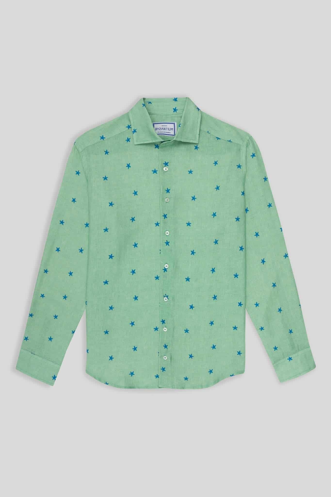Men's linen shirt green estelle - miniatura 2