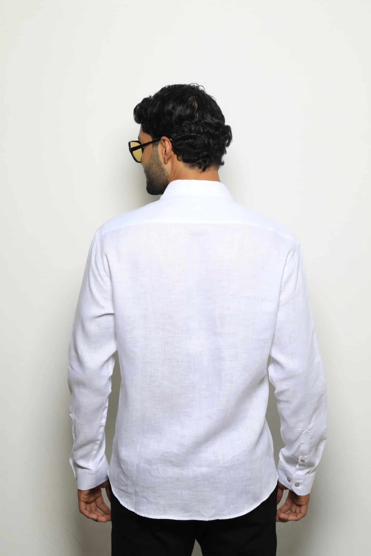 Camisa Manga Larga Lino Blanco/Cinta - miniatura 5