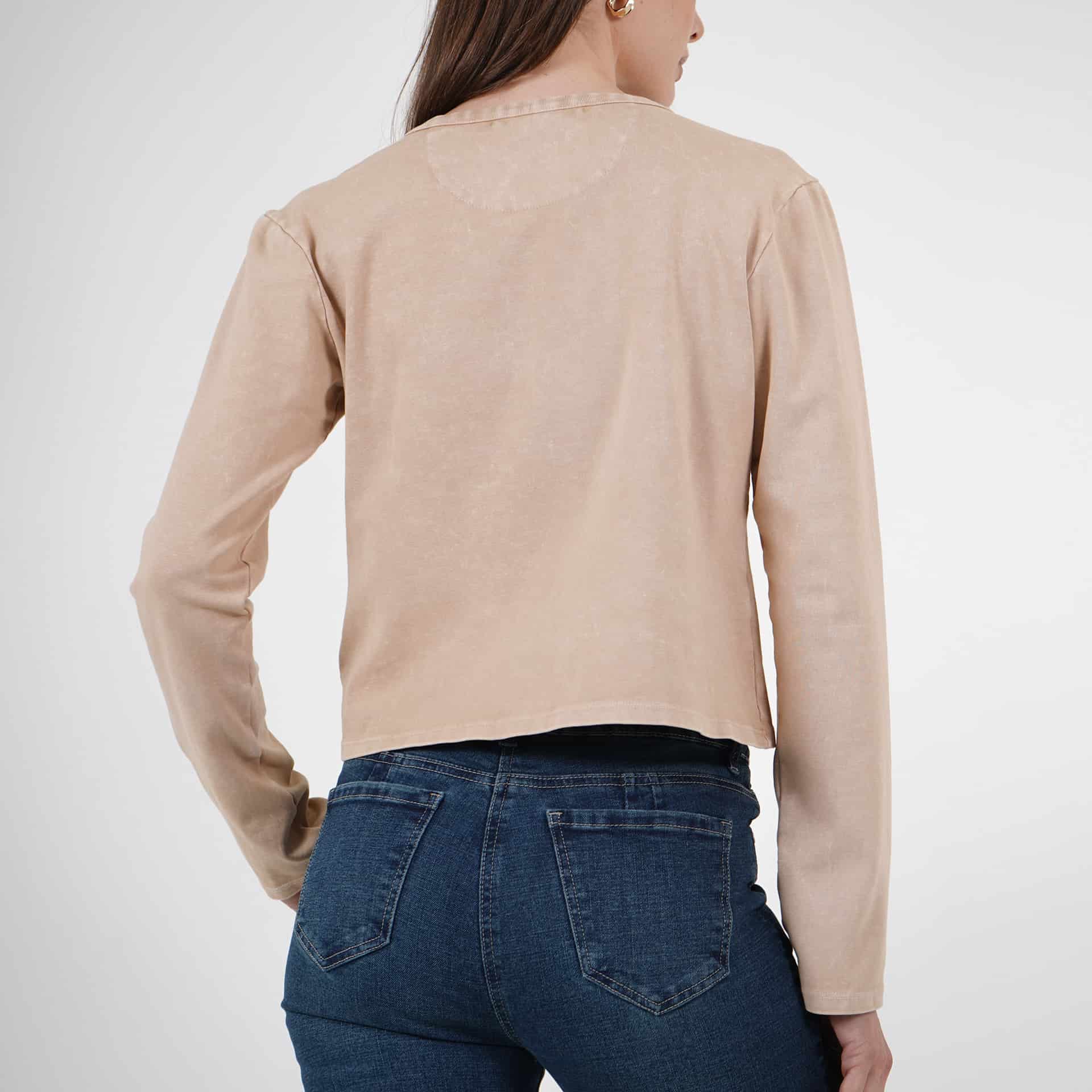 Camiseta crop cuello redondo manga larga y pinzas - miniatura 5