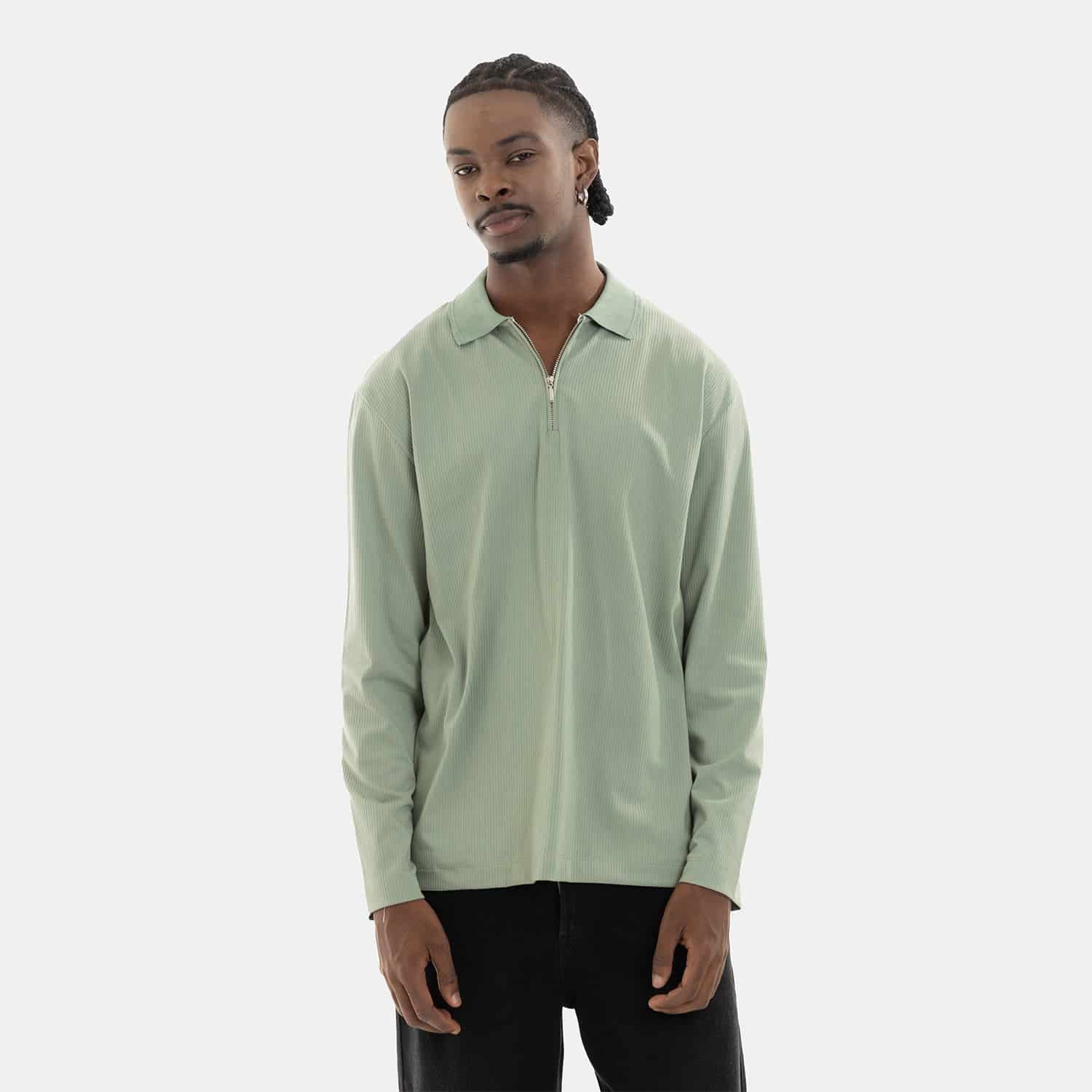 Zip Polo Sweatshirt Green - miniatura 4