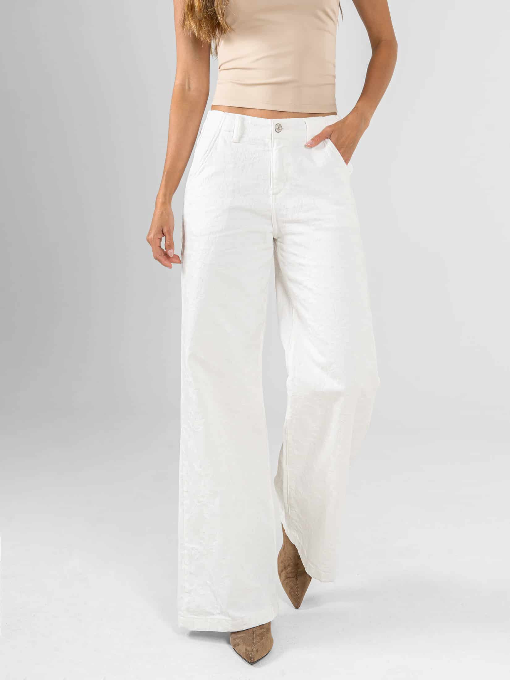 Ref: 0620447 Pantalón palazzo, tiro medio, pretina resortada, tono ivory - miniatura 1