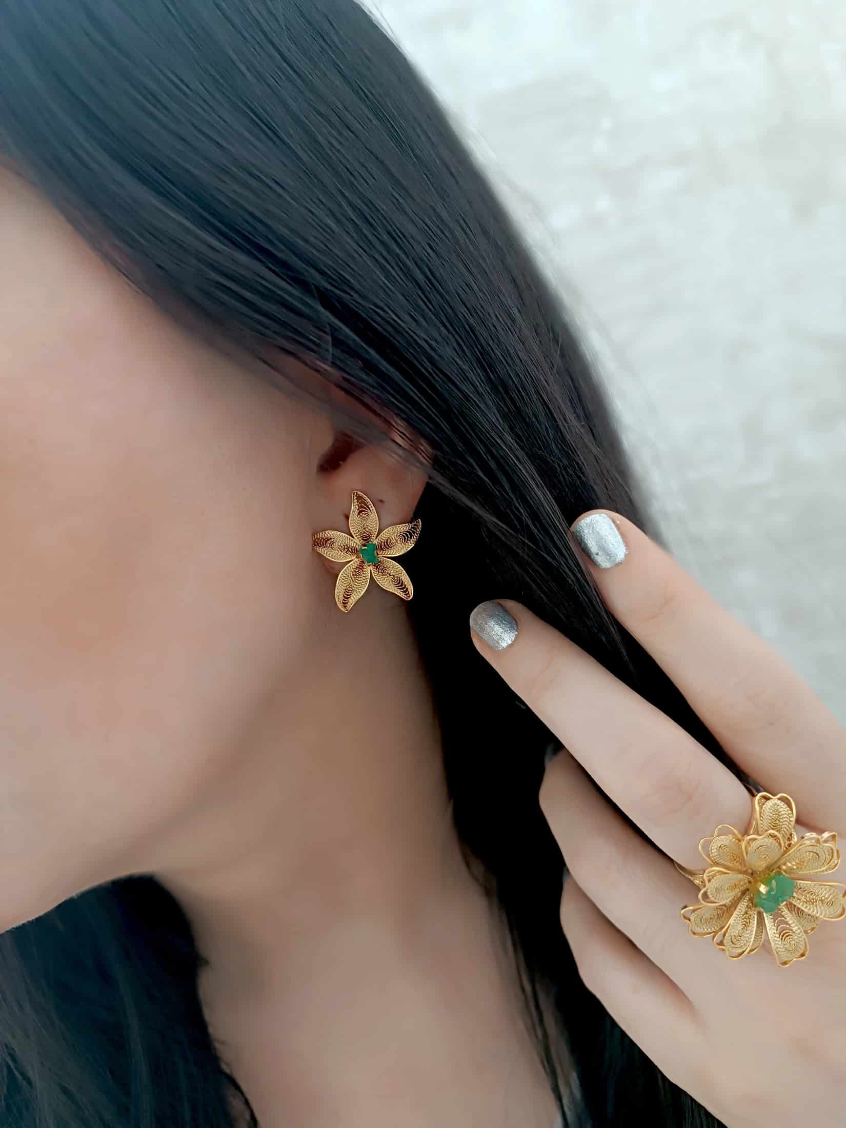 Aretes filigrana y esmeralda, estrella de mar - miniatura 4