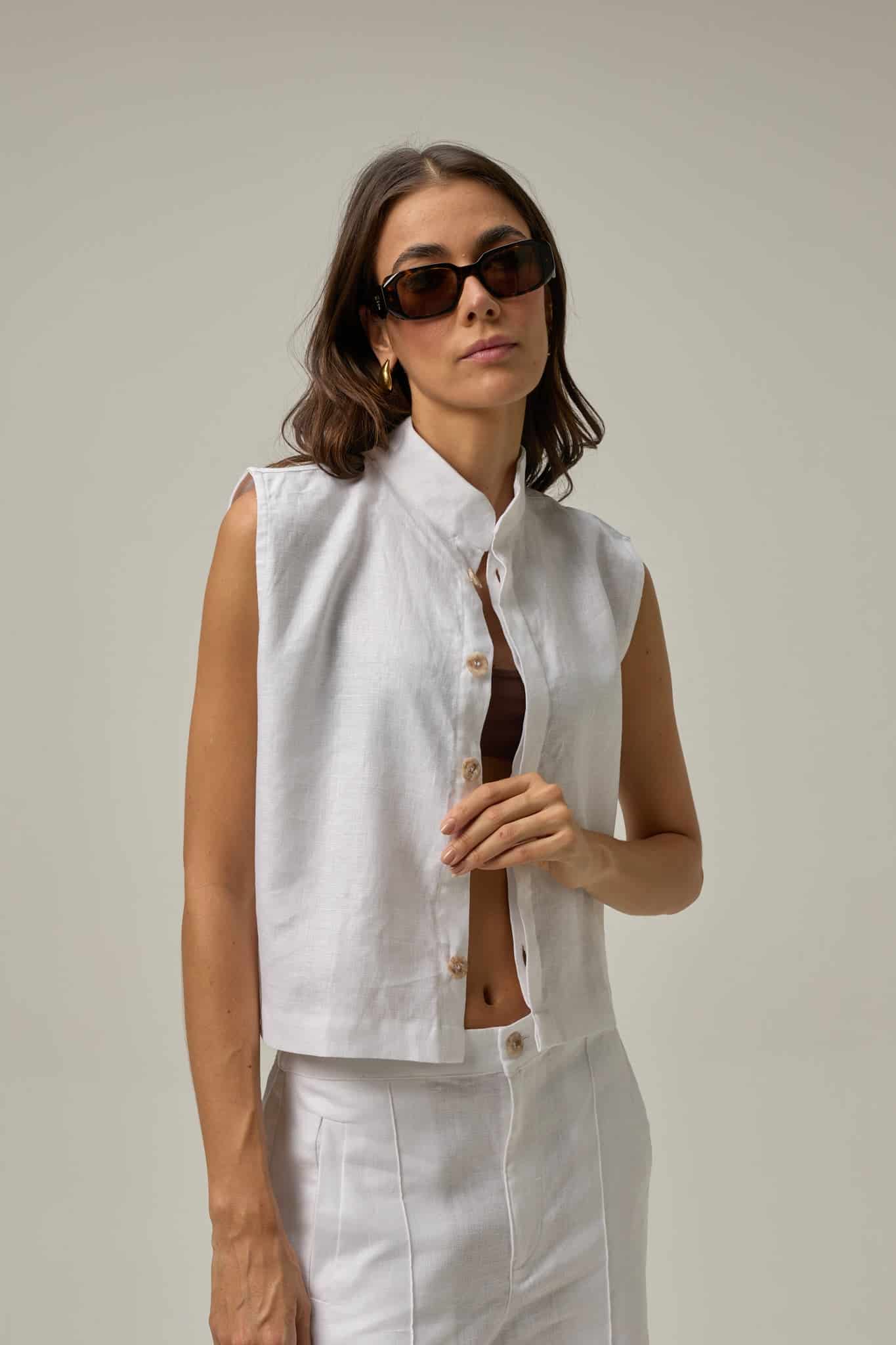 Chaleco Muse de lino | blanco - miniatura 2
